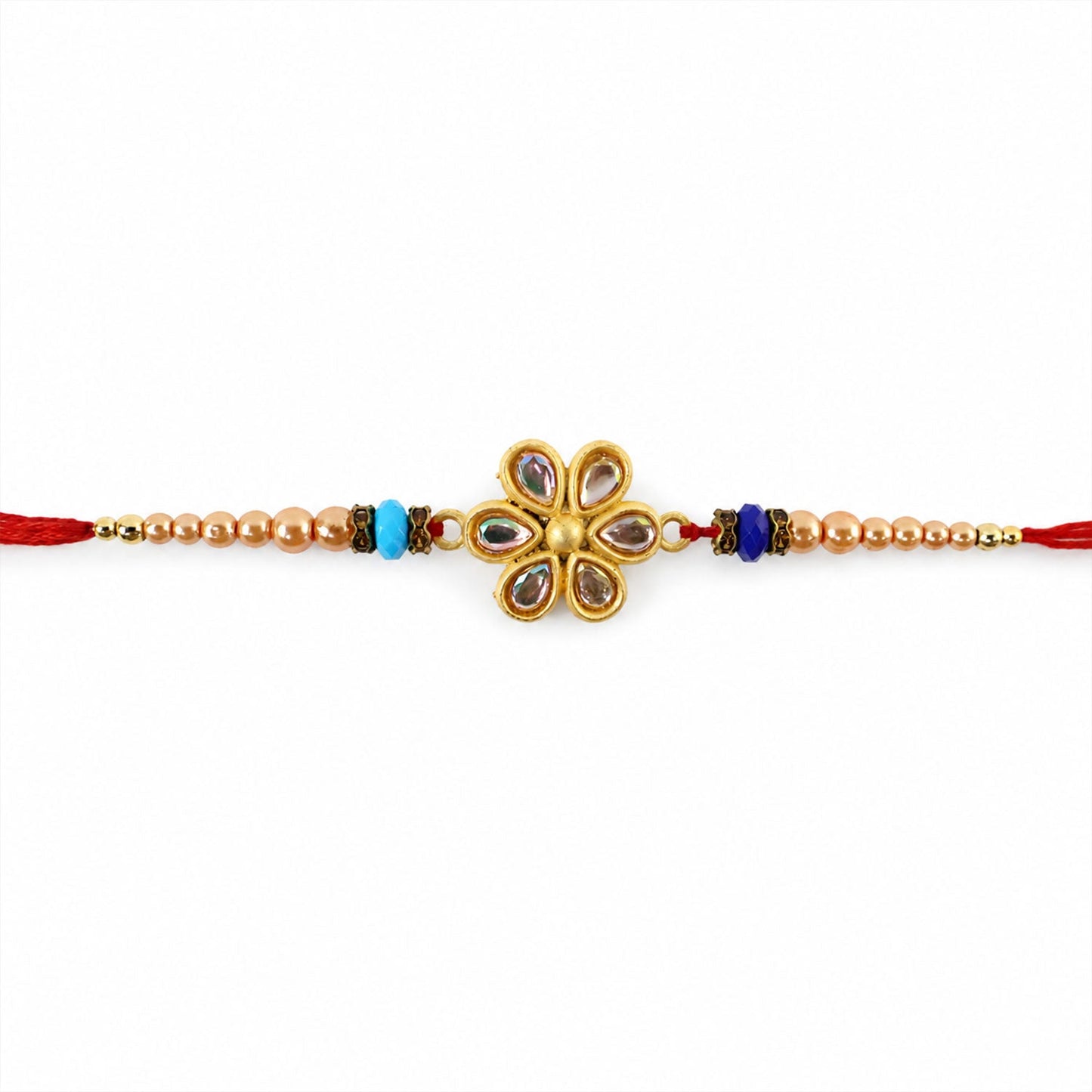Floral Kundan Stone Charm Pearl Crystal Bead Fancy Thread Rakhi for Brother