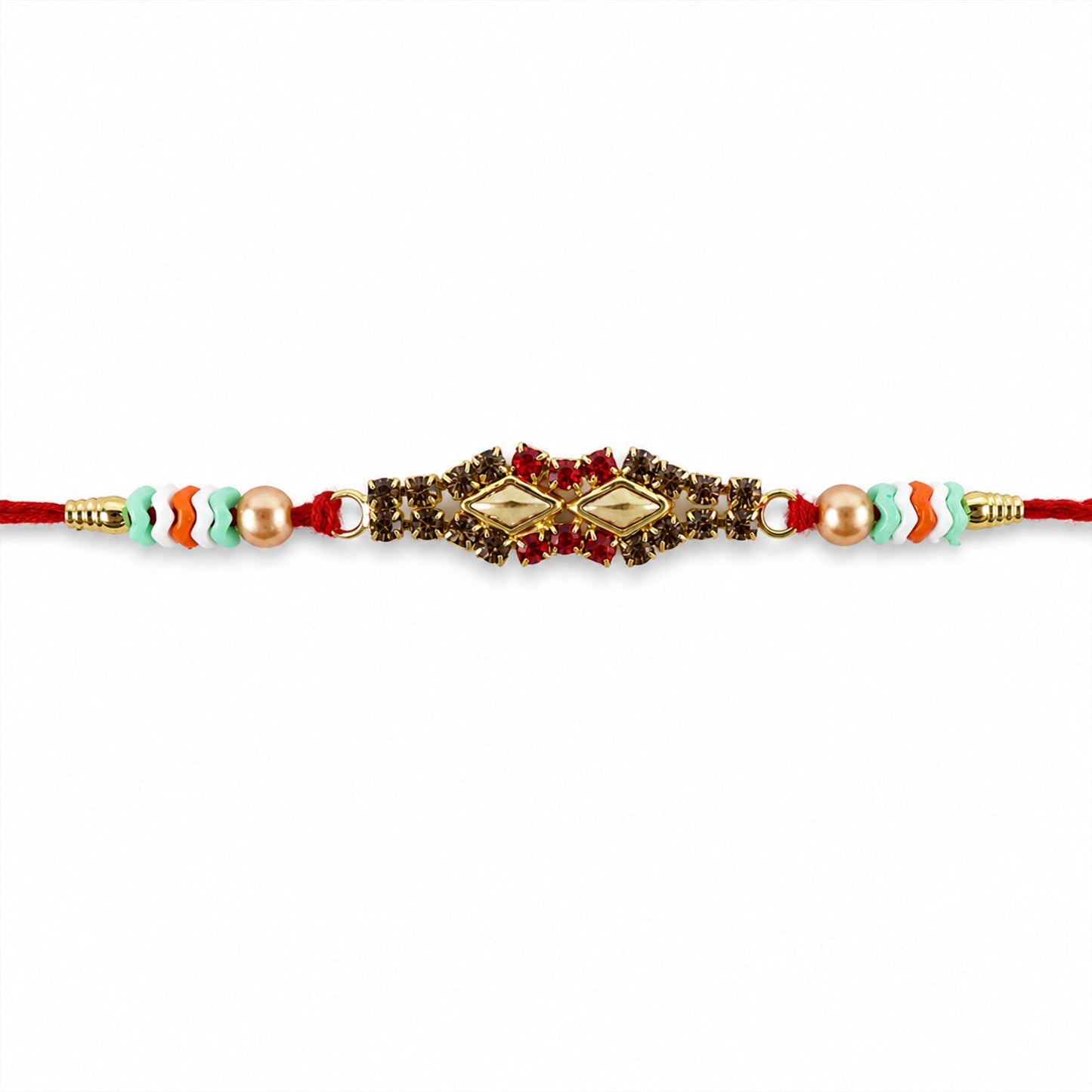 Diamond Kundan Crystal Cluster Pearl Bead Fancy Thread Rakhi for Brother