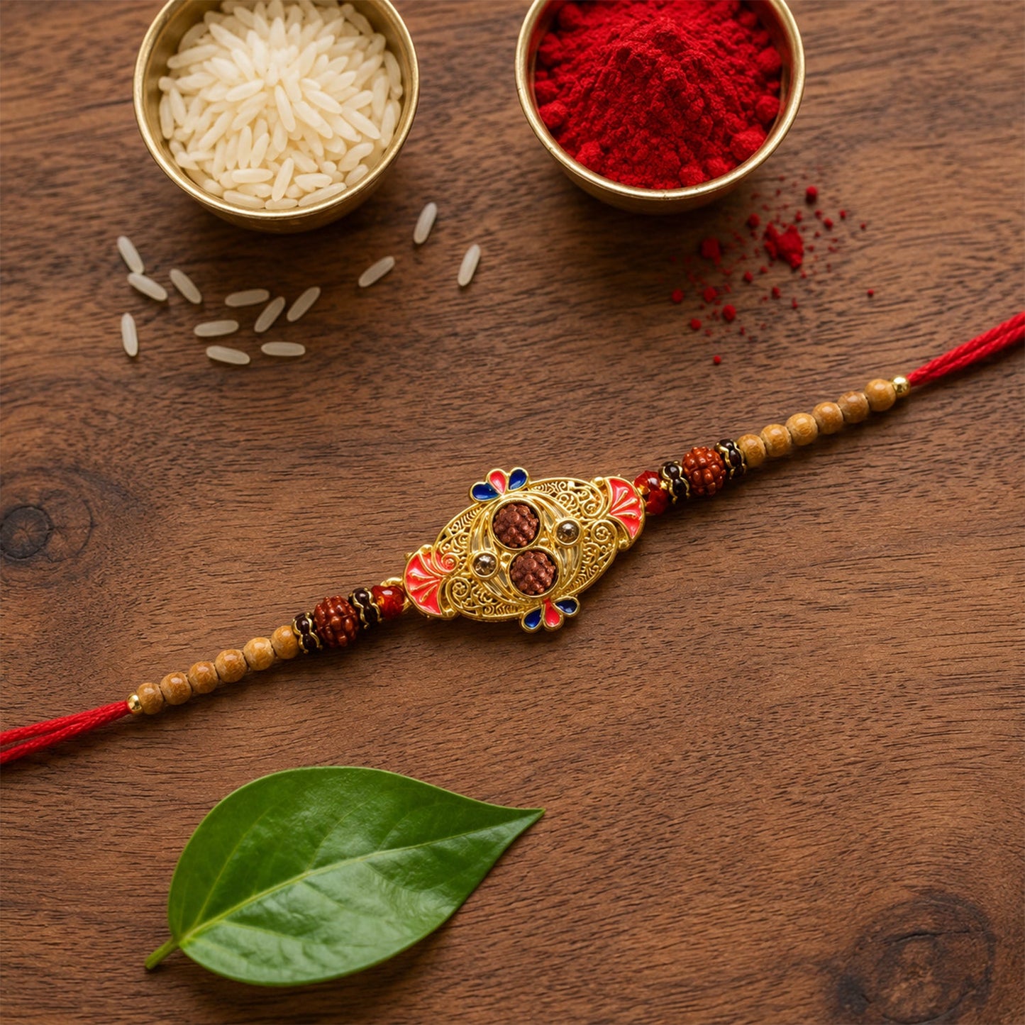 Oval Meenakari Rudraksha Bead Enamel Charm Thread Rakhi for Brother
