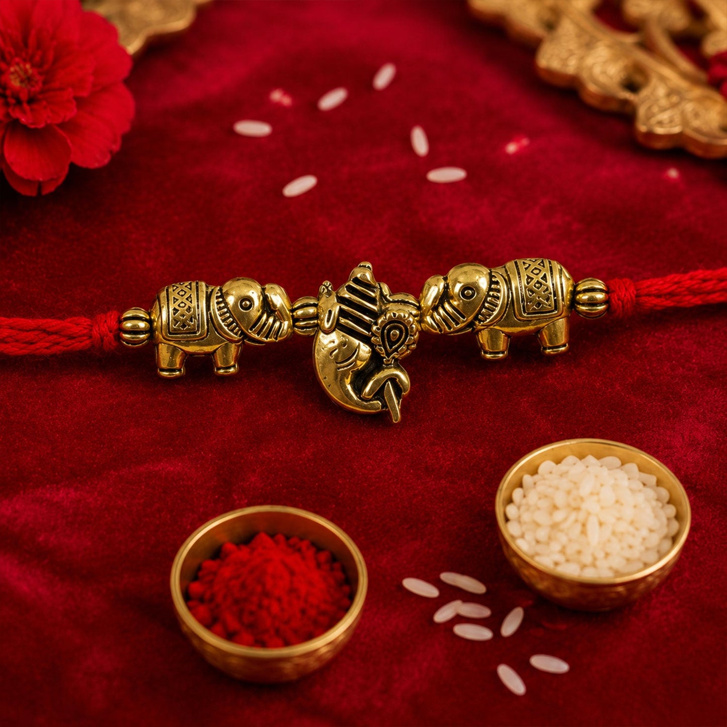 Elephant Design Om Ganesha Antique Charm Fancy Thread Rakhi for Brother