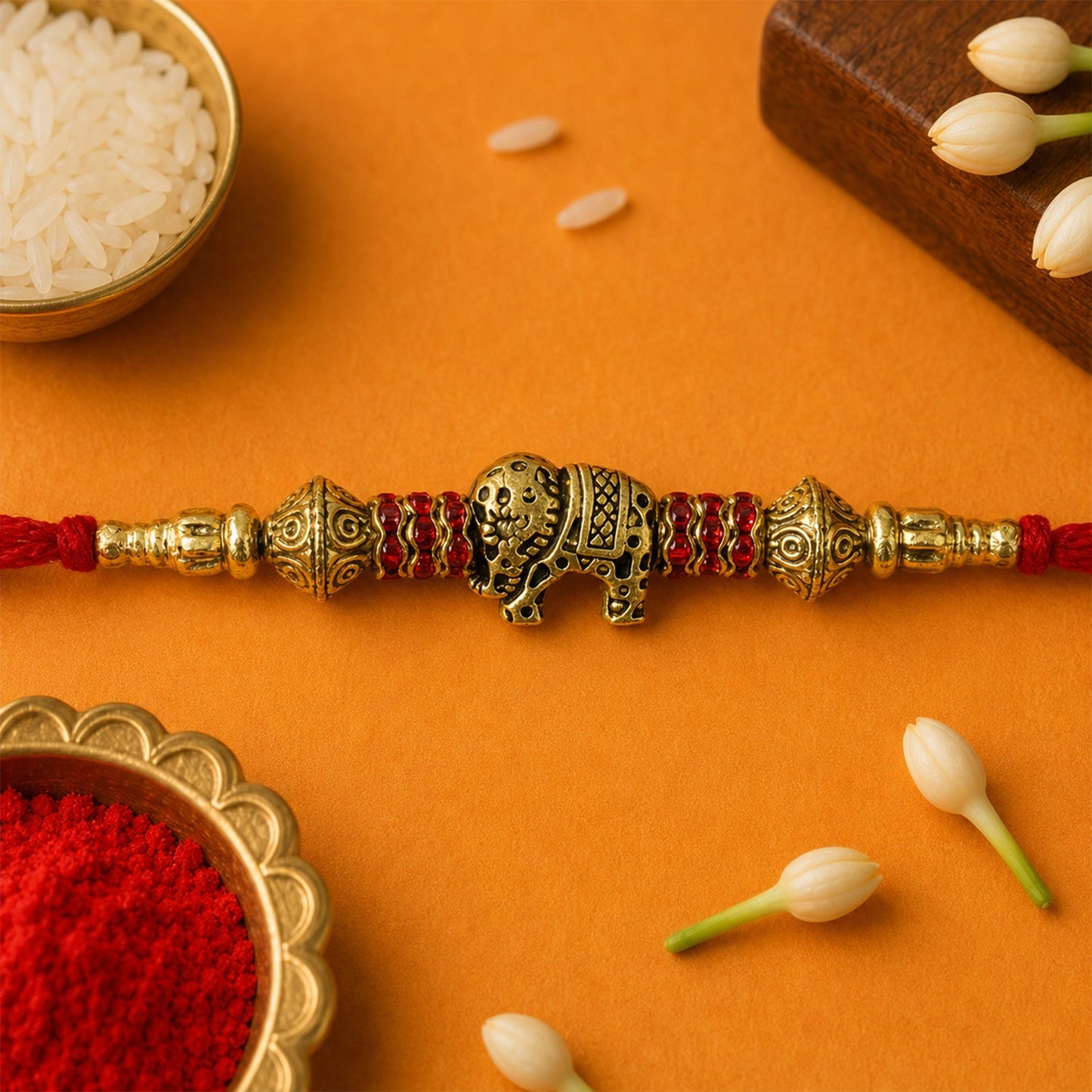 Elephant Antique Charm Crystal Bead Fancy Thread Rakhi for Brother