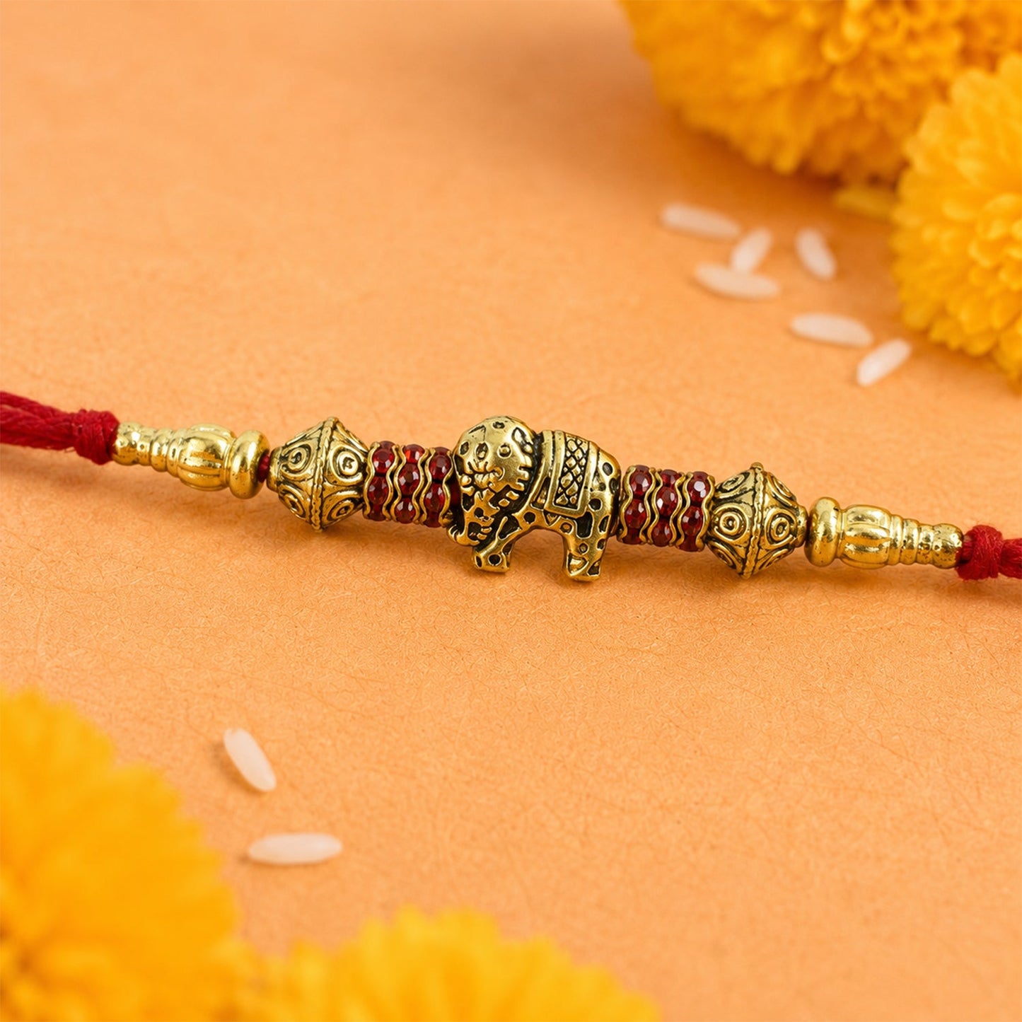 Elephant Antique Charm Crystal Bead Fancy Thread Rakhi for Brother