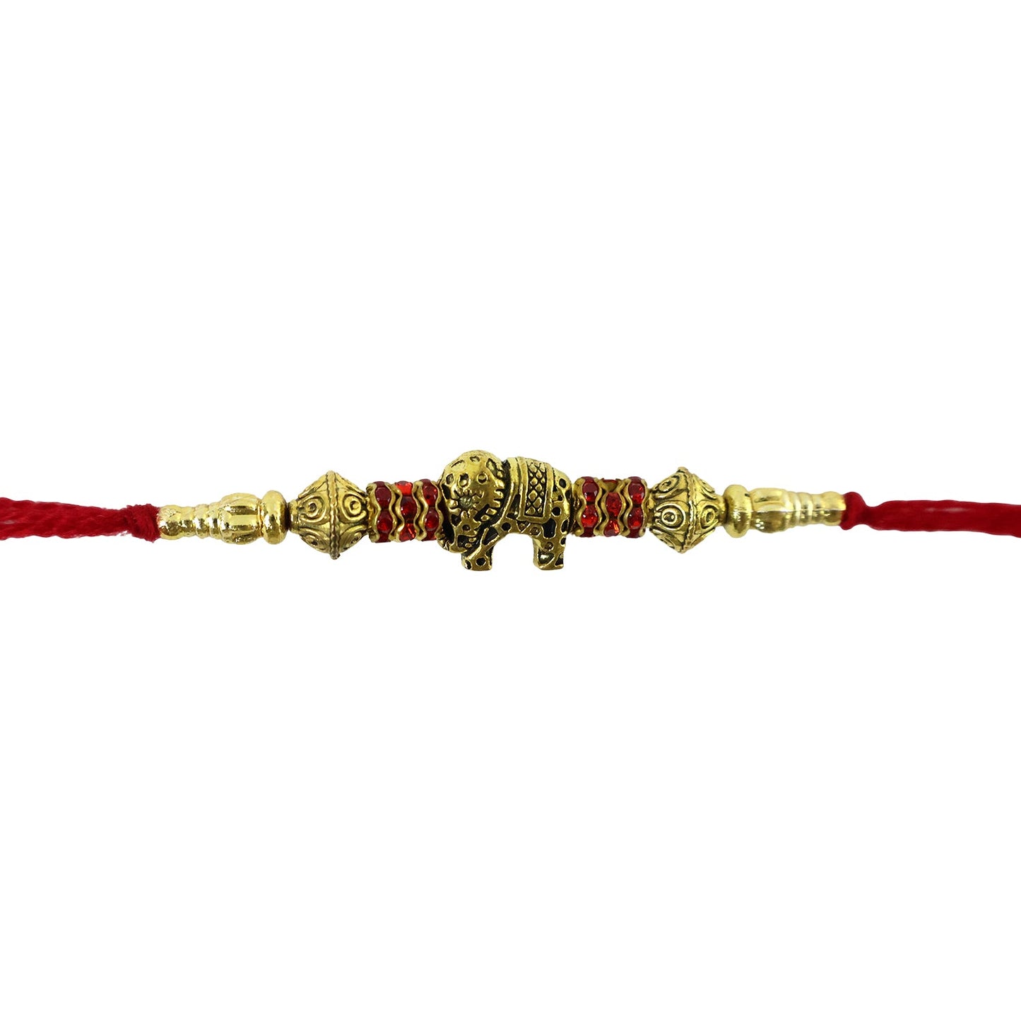 Elephant Antique Charm Crystal Bead Fancy Thread Rakhi for Brother