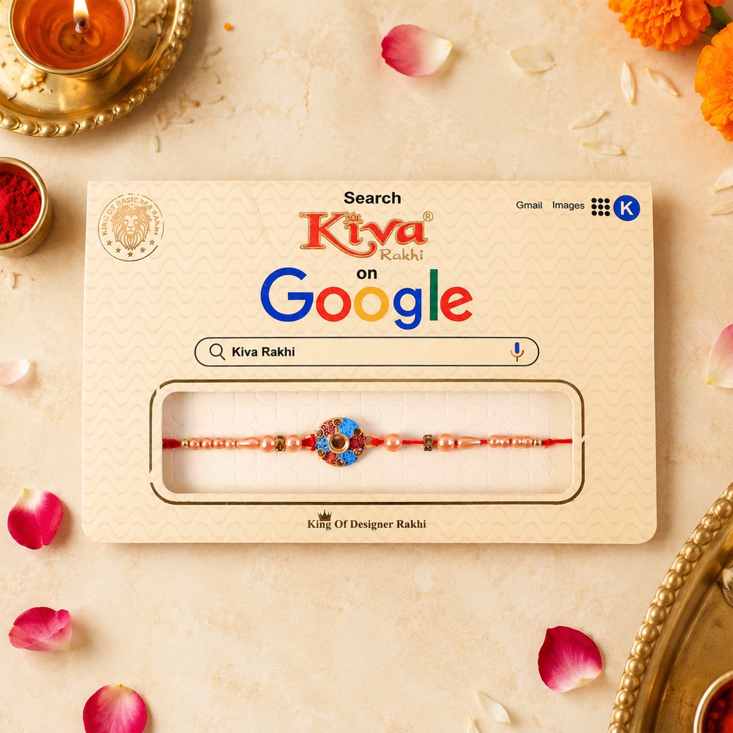 Round Meenakari Enamel Kundan Pearl Bead Fancy Thread Rakhi for Brother