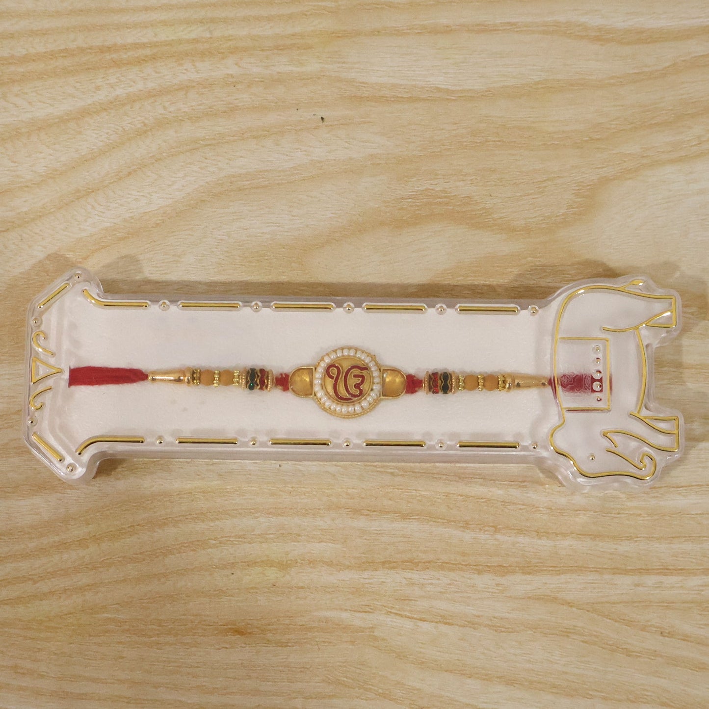 Ik Onkar Sikh Symbol Kundan Pearl Bead Fancy Thread Rakhi for Brother
