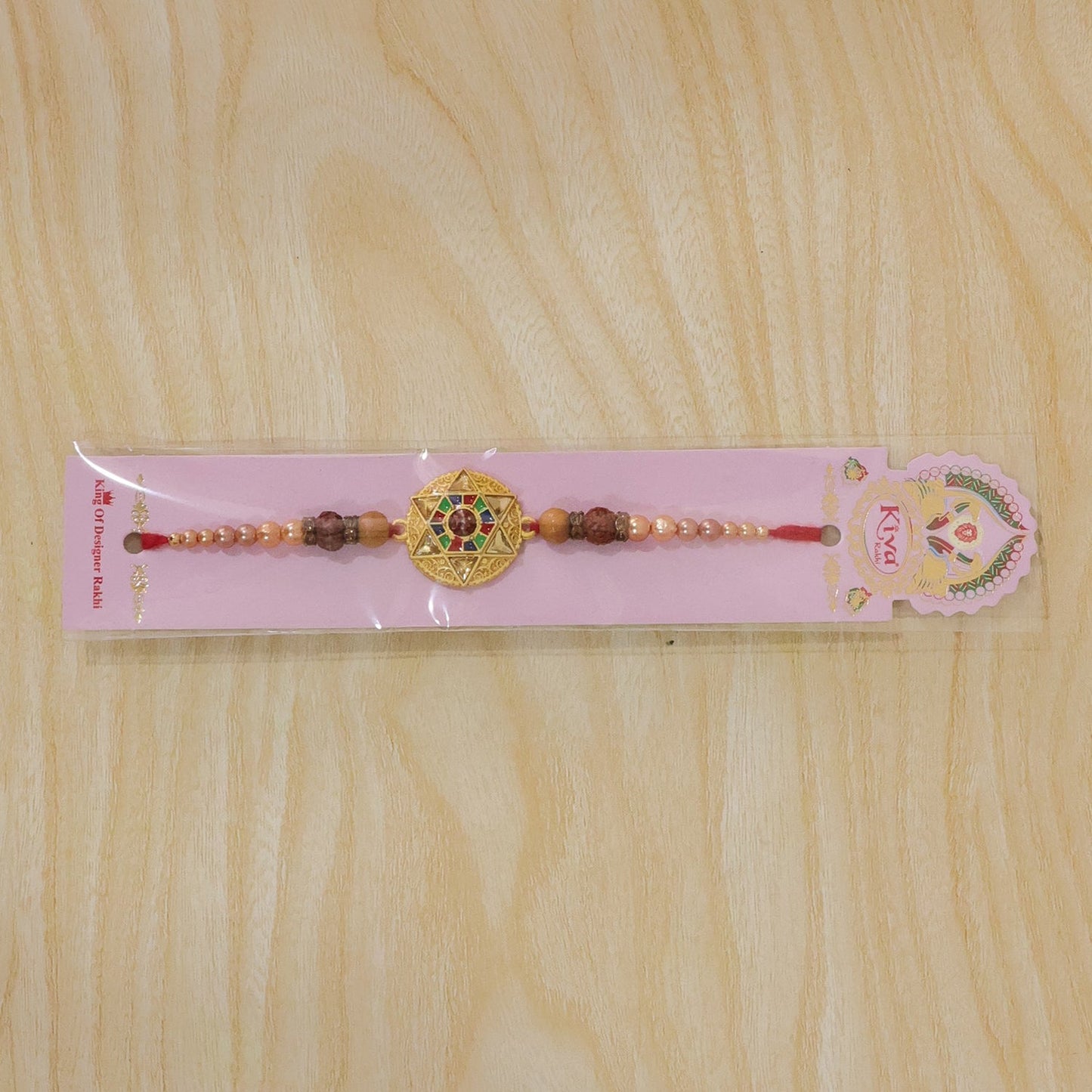 Round Meenakari Stylish Star Charm Rudraksha Pearl Bead Rakhi for Brother