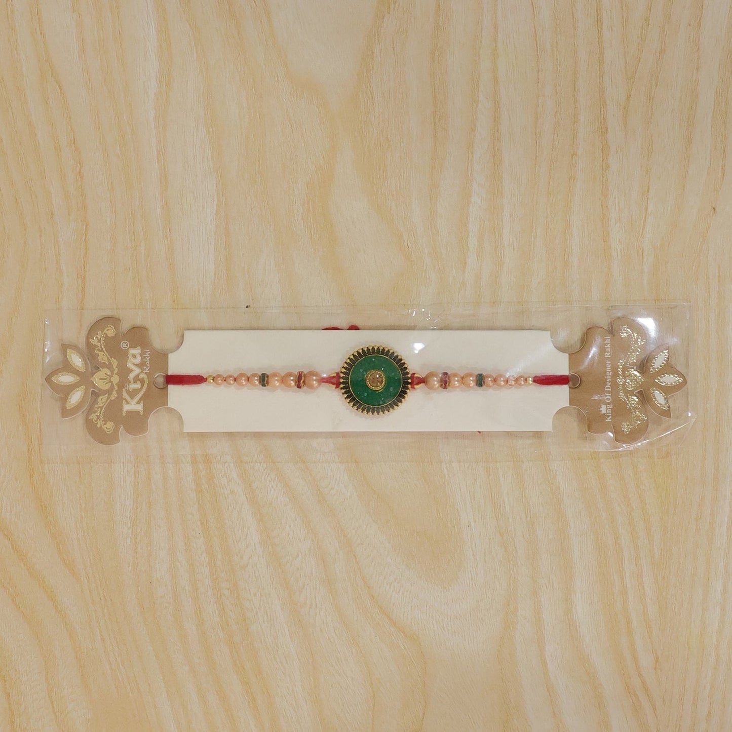 Round Antique Meenakari Enamel Kundan Pearl Bead Thread Rakhi for Brother