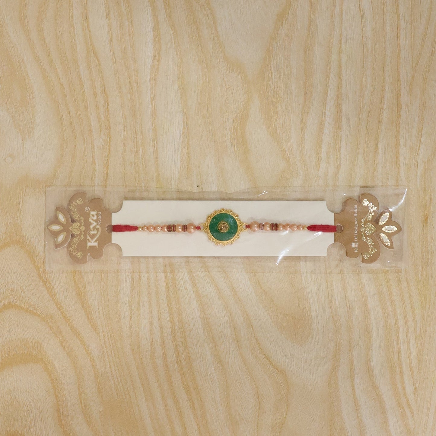 Round Jade Stone Kundan Filigree Charm Pearl Bead Thread Rakhi for Brother