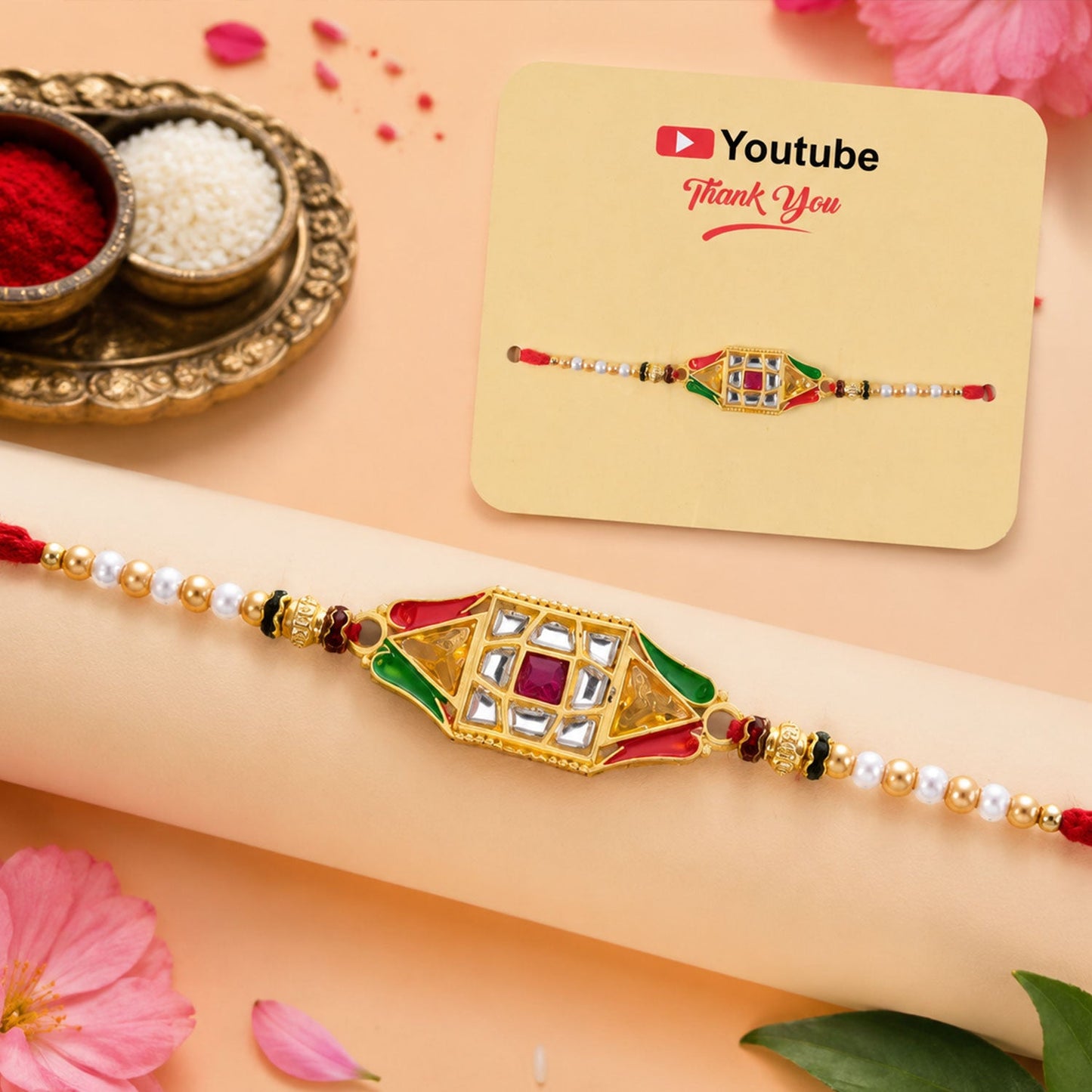 Diamond Shape Designer Rakhi for Brother with Beaded Thread