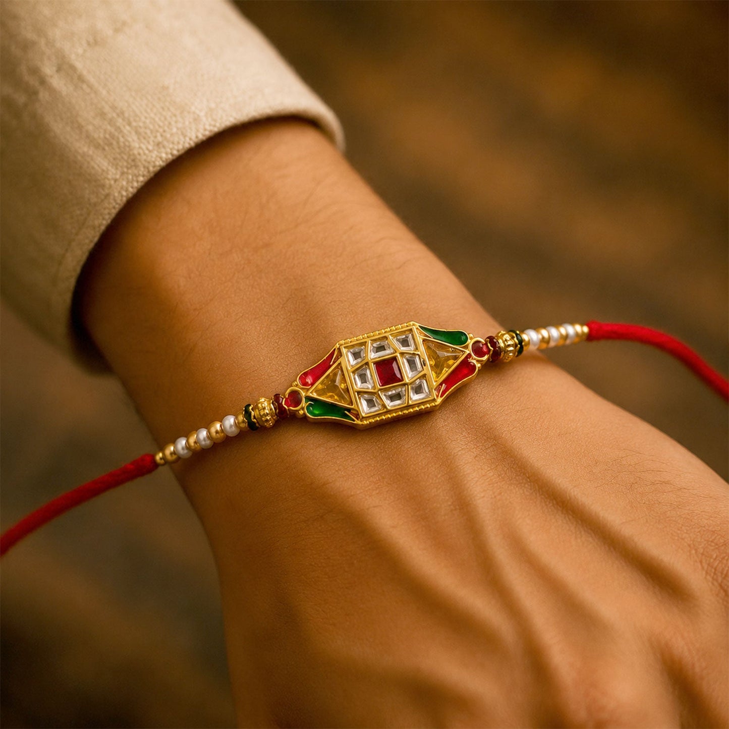 Diamond Shape Designer Rakhi for Brother with Beaded Thread
