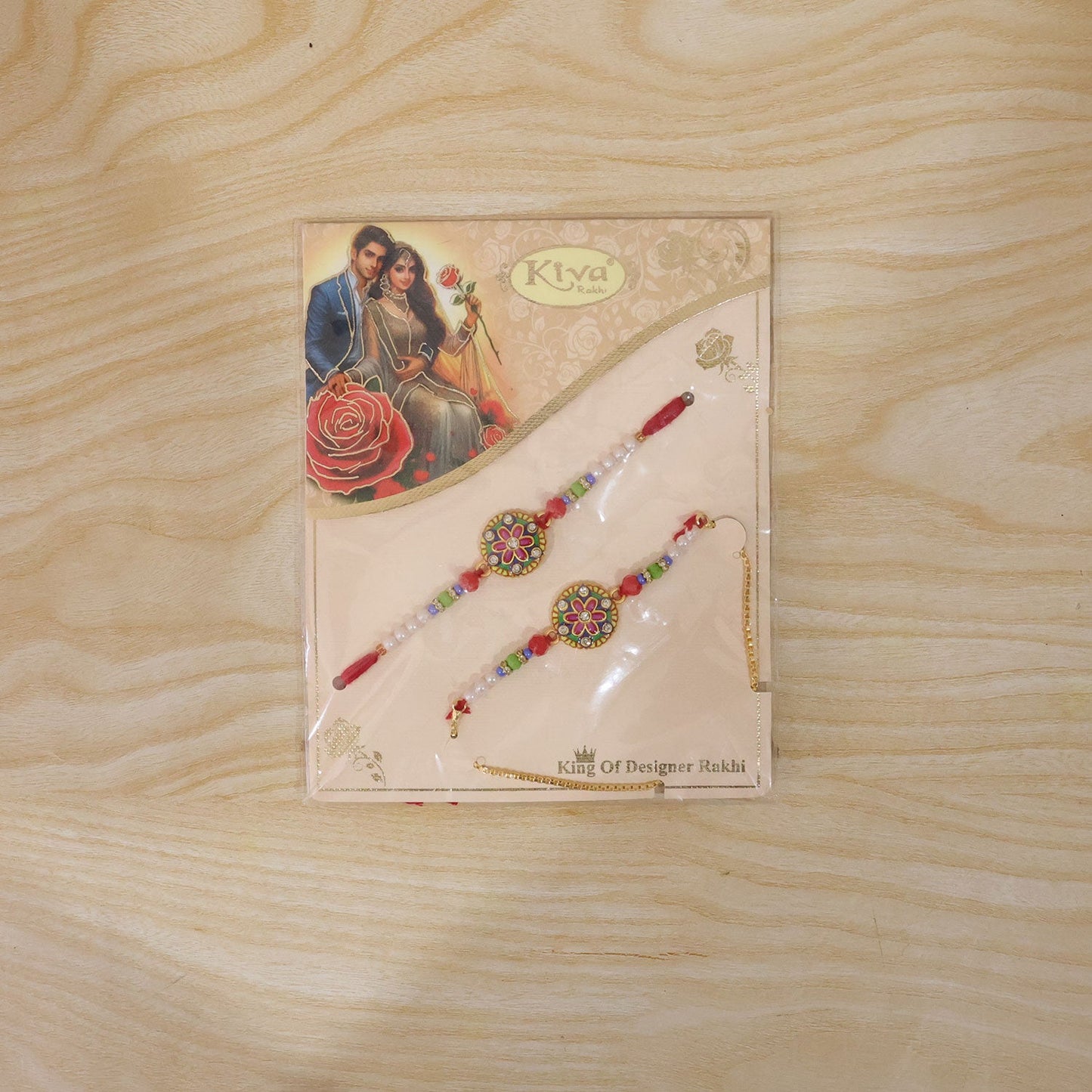 Floral Meenakari Stone Chain Lumba Bhaiya Bhabhi Rakhi Set