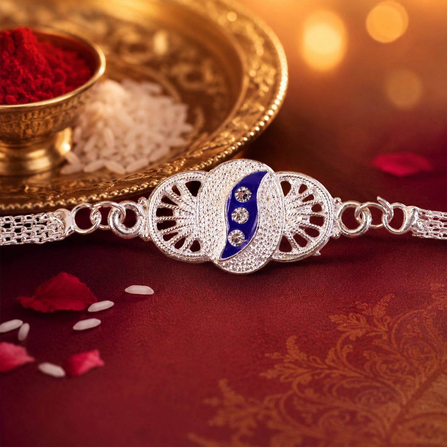 Premium Design Stone Studded Chain Style Rakhi for Brother