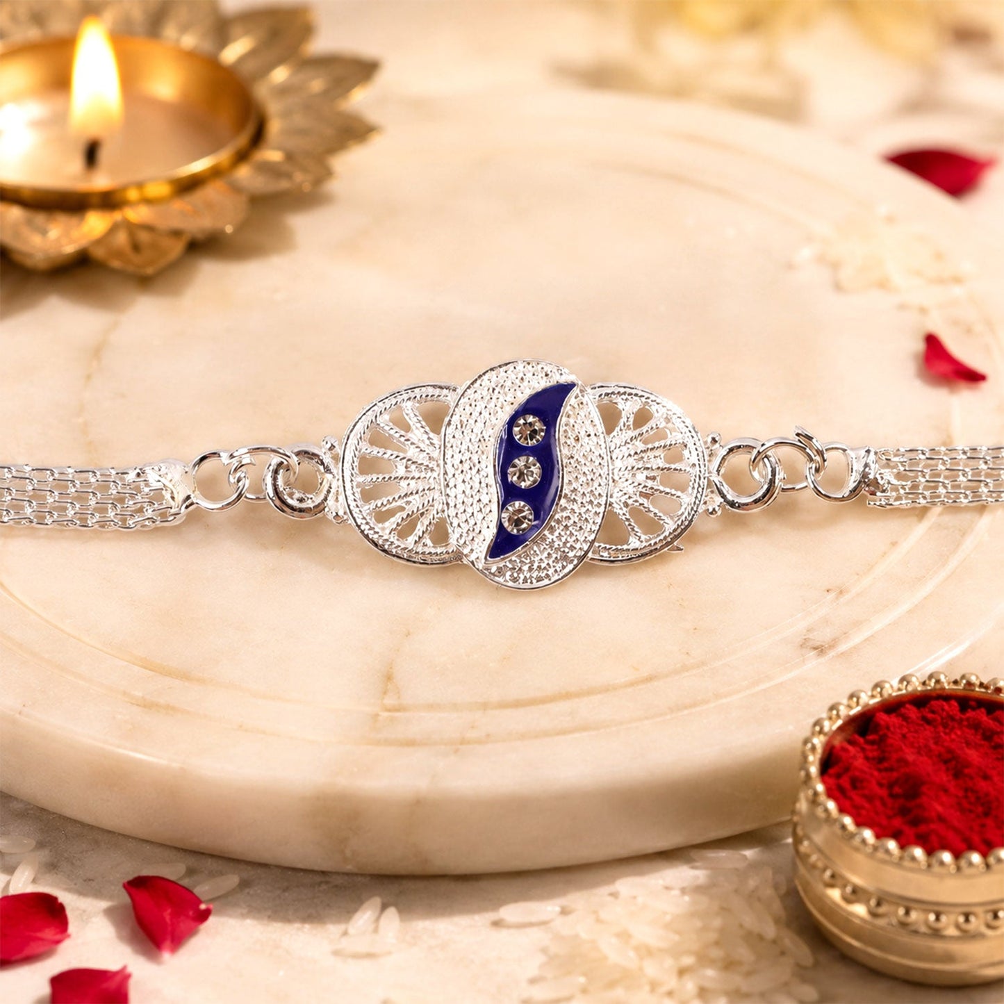 Premium Design Stone Studded Chain Style Rakhi for Brother