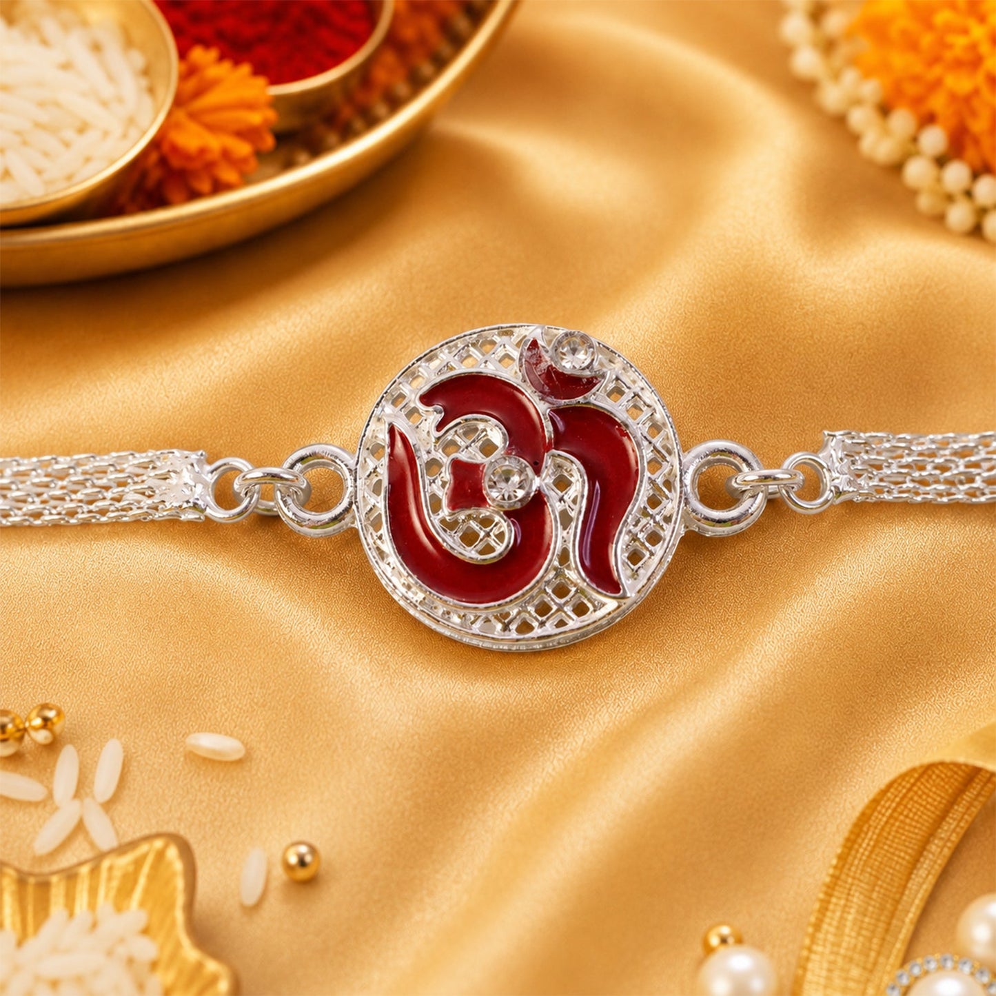 Om Symbol Stone Studded Designer Chain Rakhi for Brother