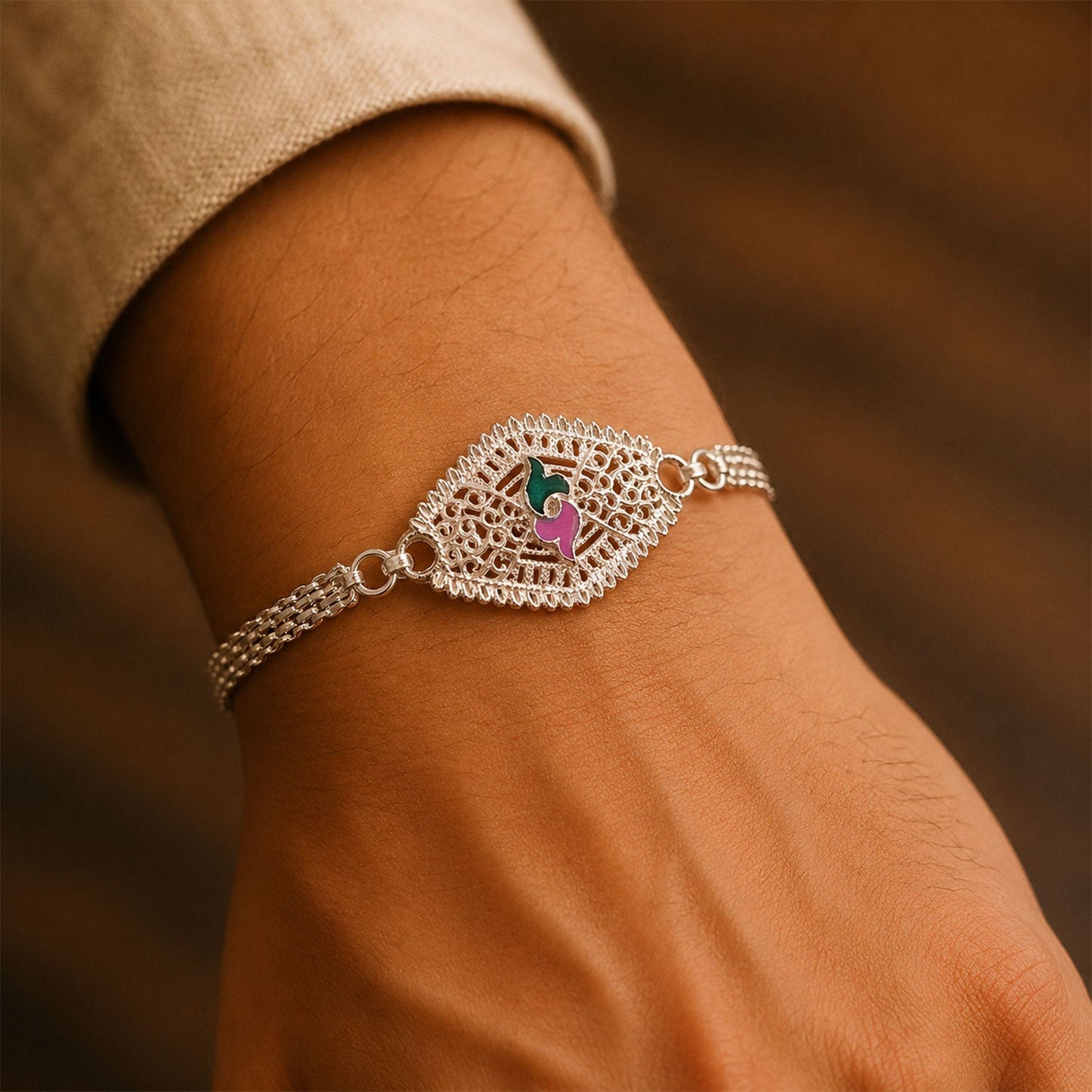 Leaf Motif Stone Studded Designer Chain Rakhi for Brother