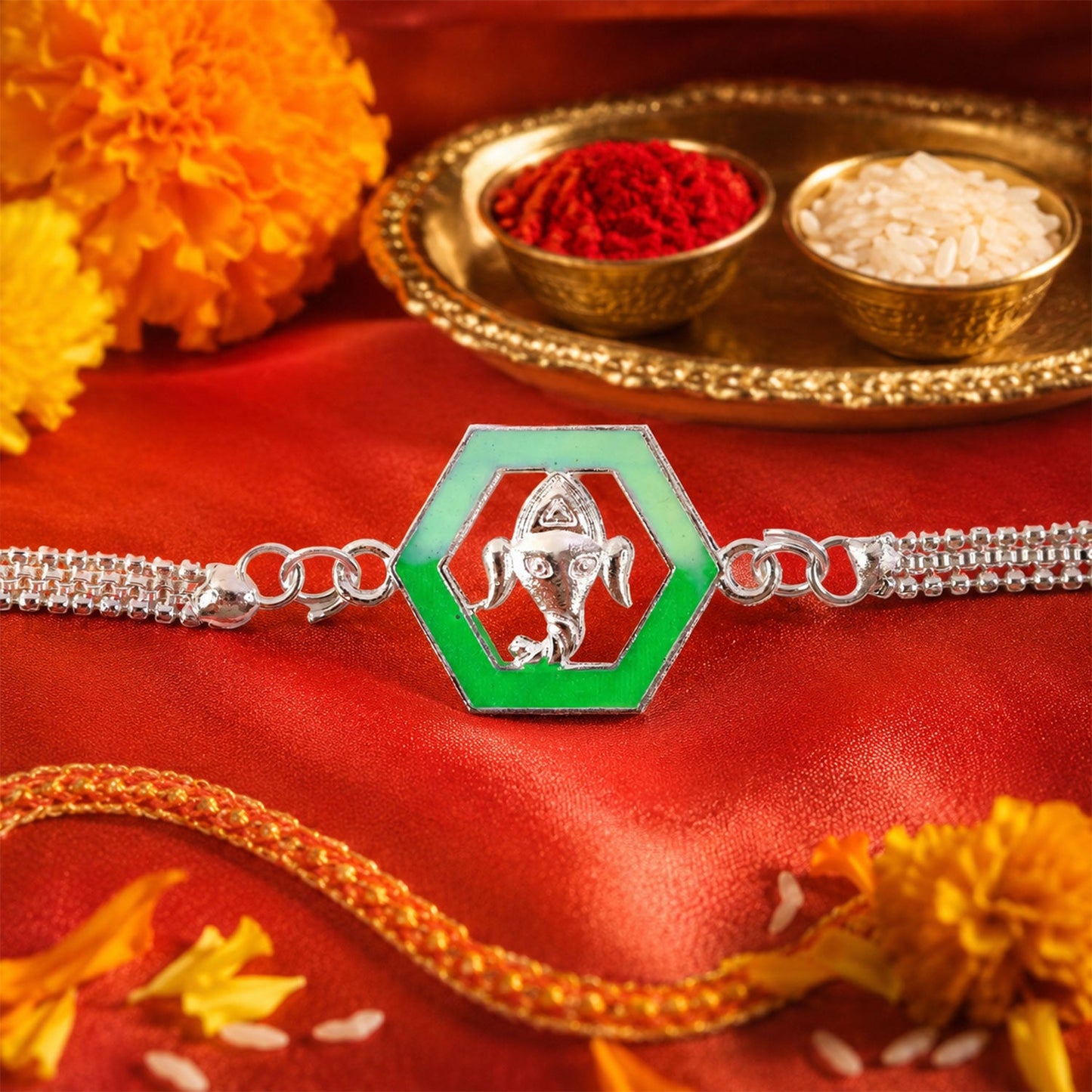 Ganesha design Hexagon Chain Style Rakhi for Brother