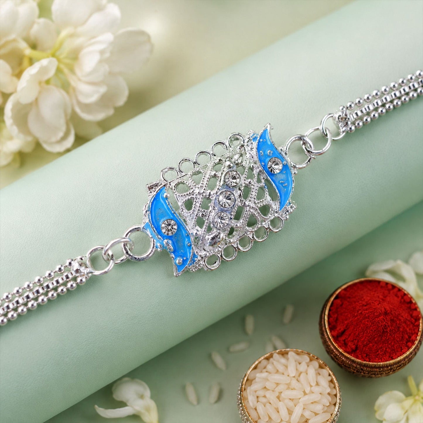 Stylish Motif Stone Studded Designer Chain Rakhi for Brother