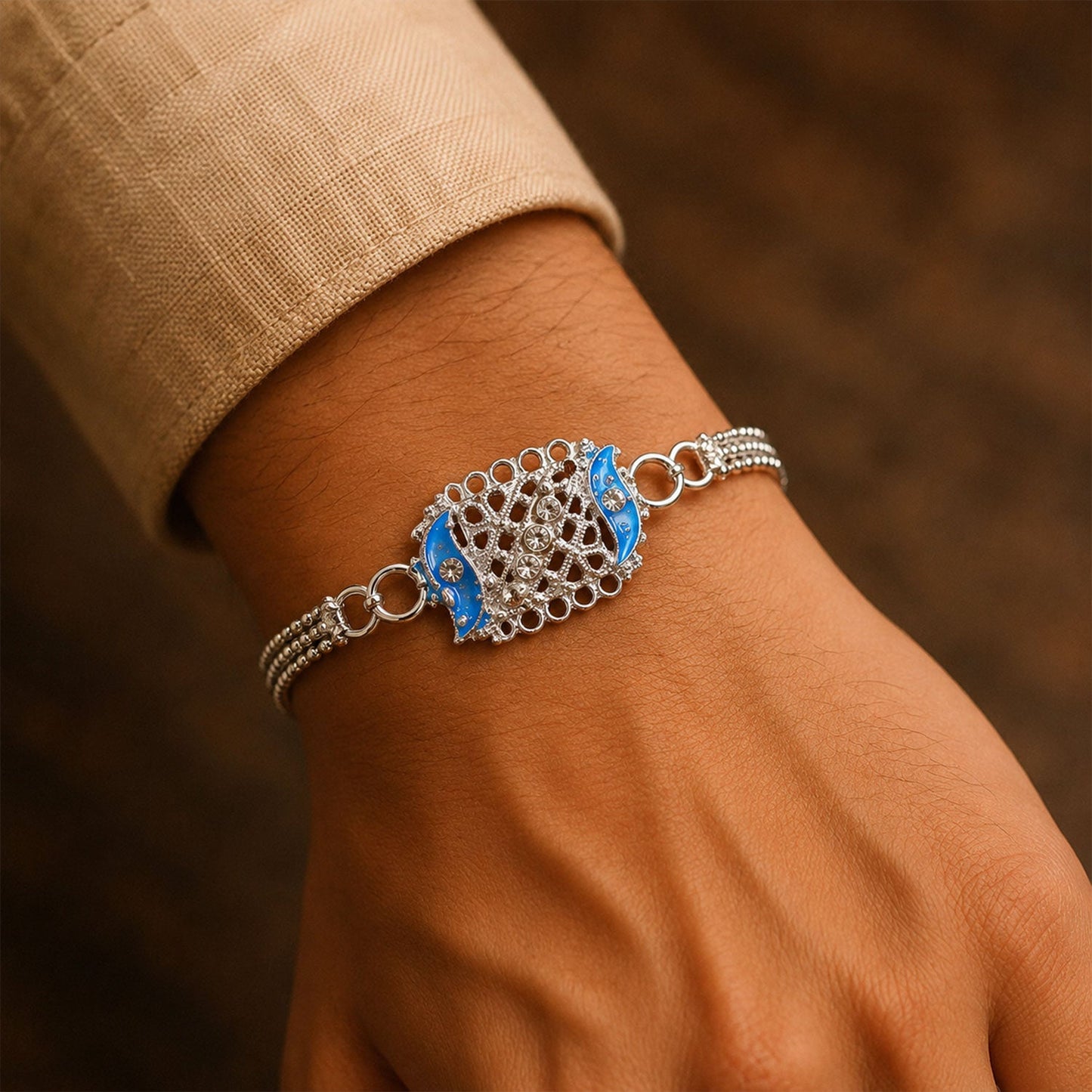 Stylish Motif Stone Studded Designer Chain Rakhi for Brother