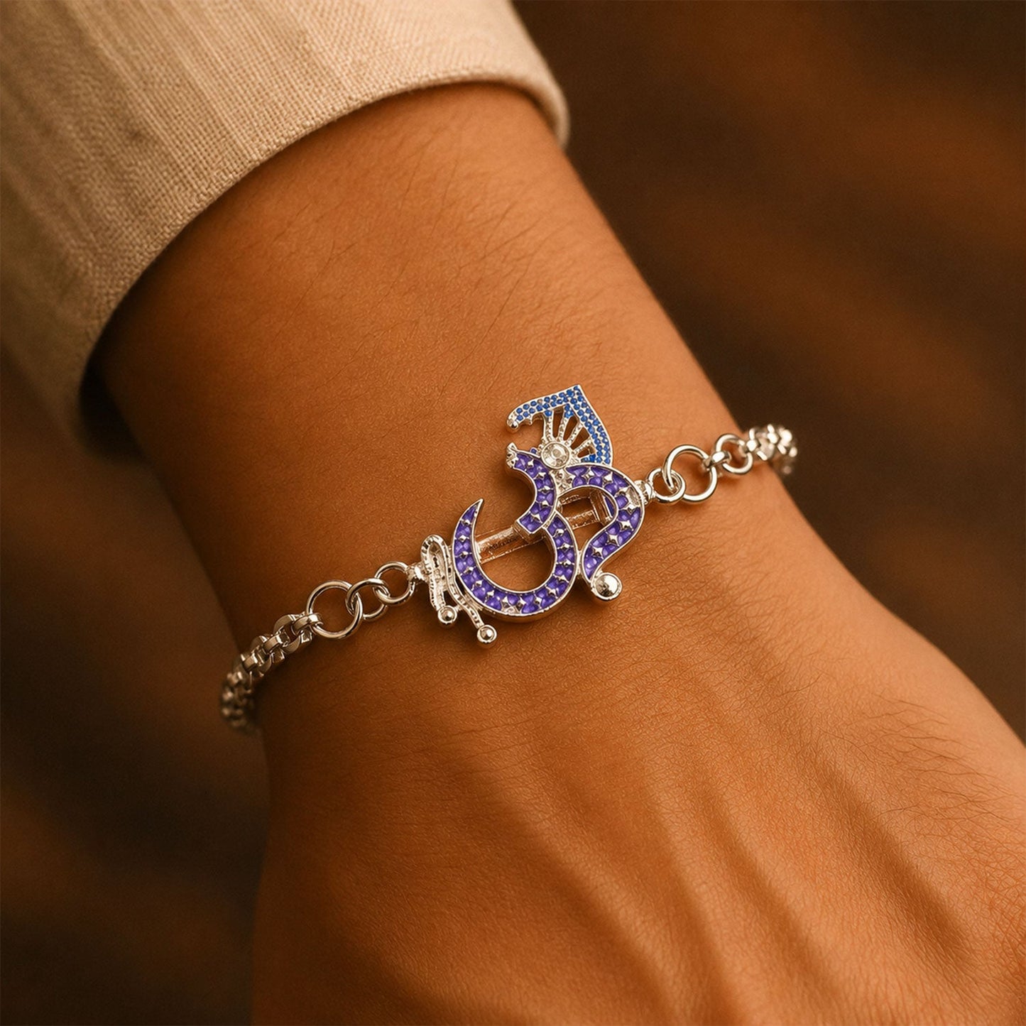 Om Symbol Stone Studded Designer Chain Rakhi for Brother