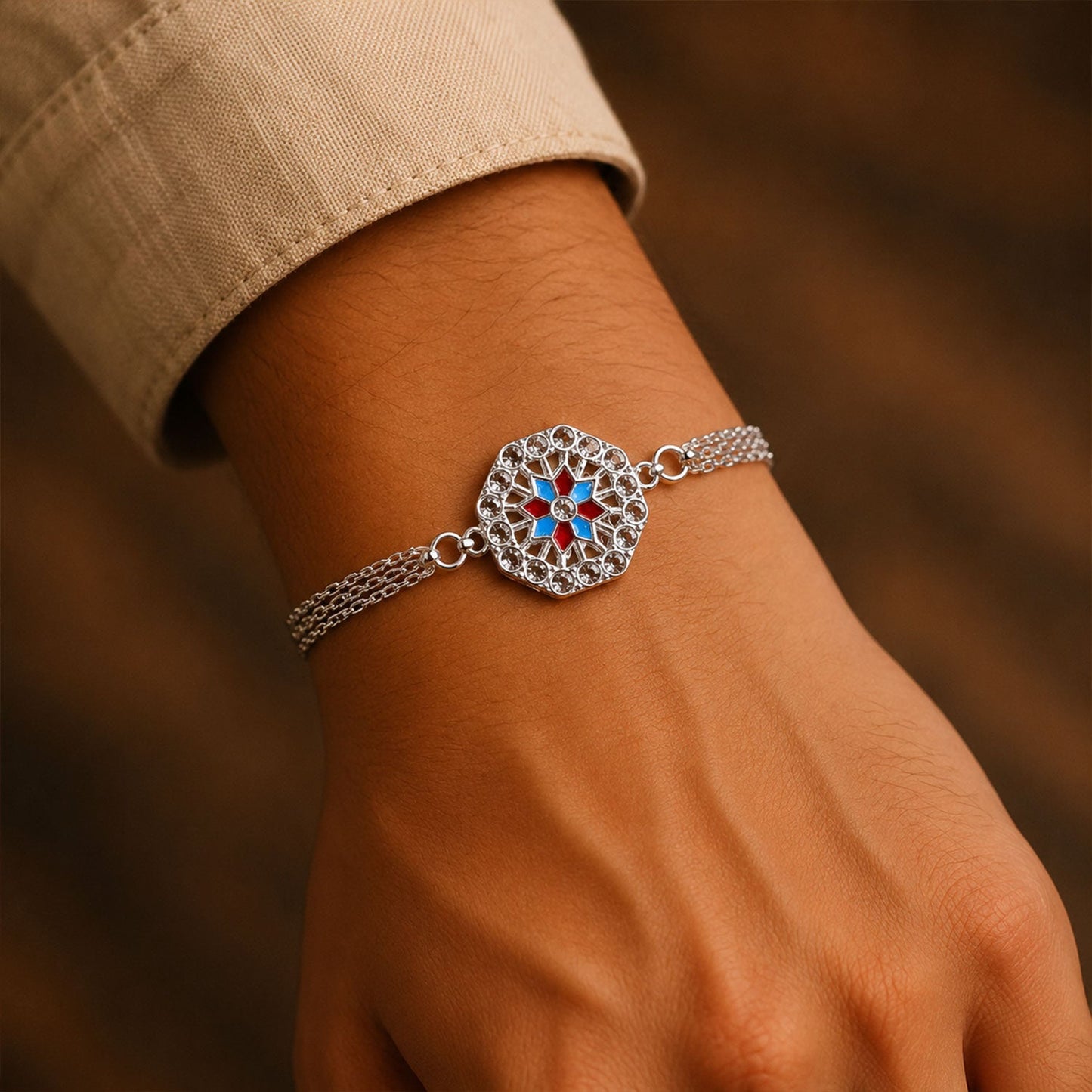 Round Floral Stone Studded Designer Chain Rakhi for Brother