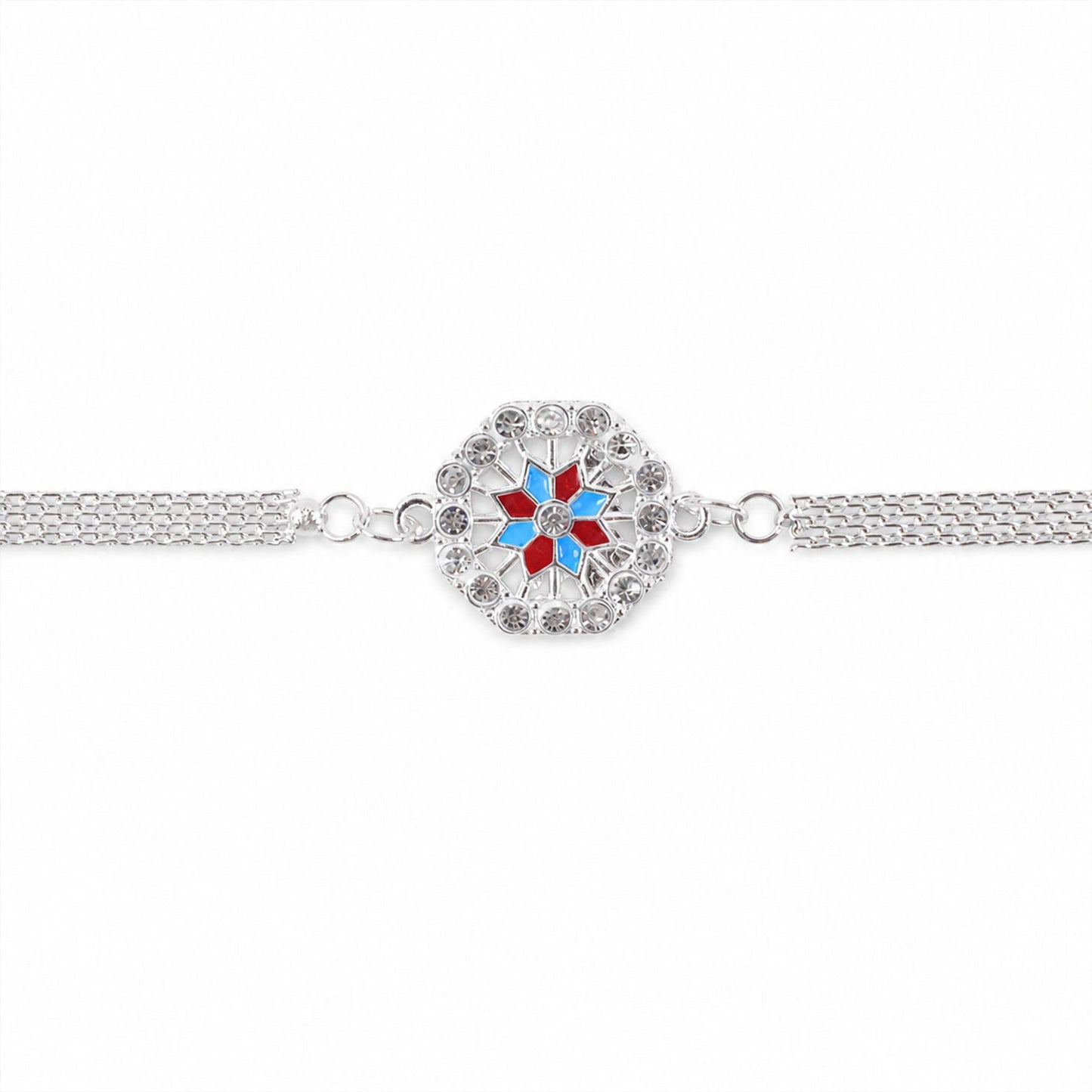 Round Floral Stone Studded Designer Chain Rakhi for Brother