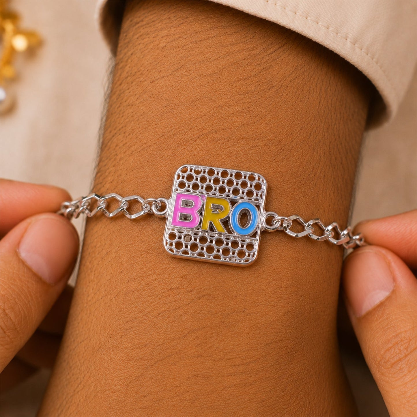 Bro Text Stone Studded Chain Style Rakhi for Brother