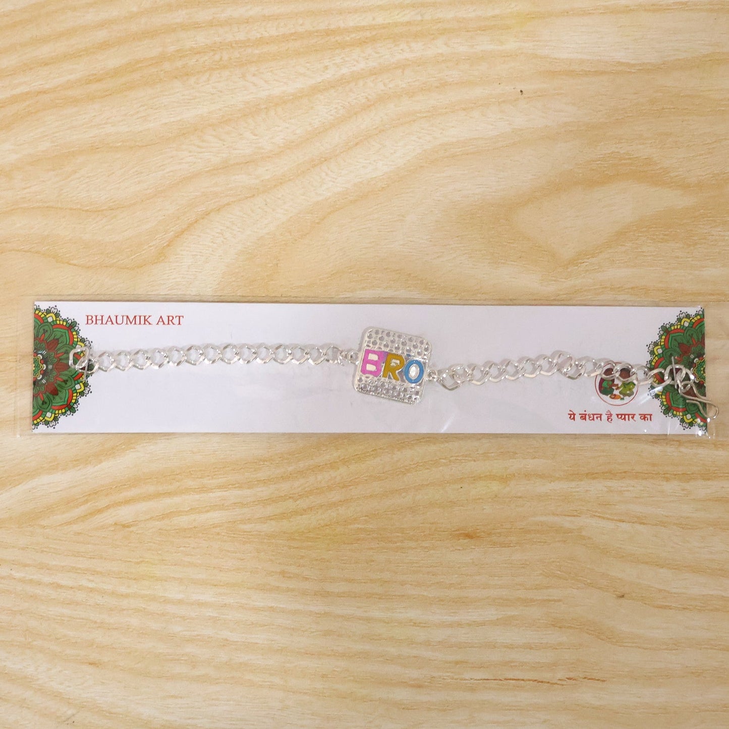 Bro Text Stone Studded Chain Style Rakhi for Brother