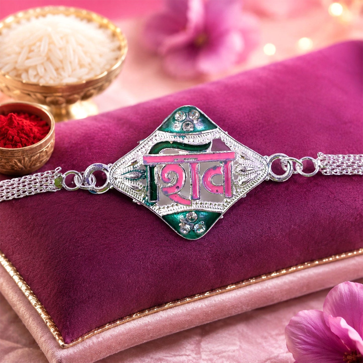 Shiv Text Diamond Shape Designer Chain Rakhi for Brother