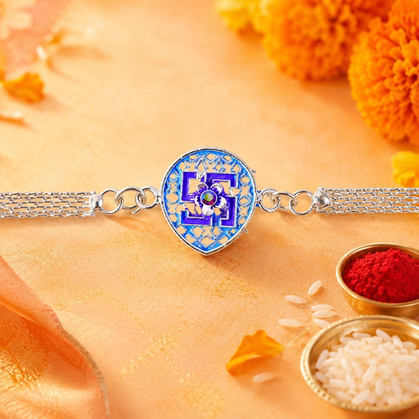 Swastik Symbol Stone Studded Chain Rakhi for Brother