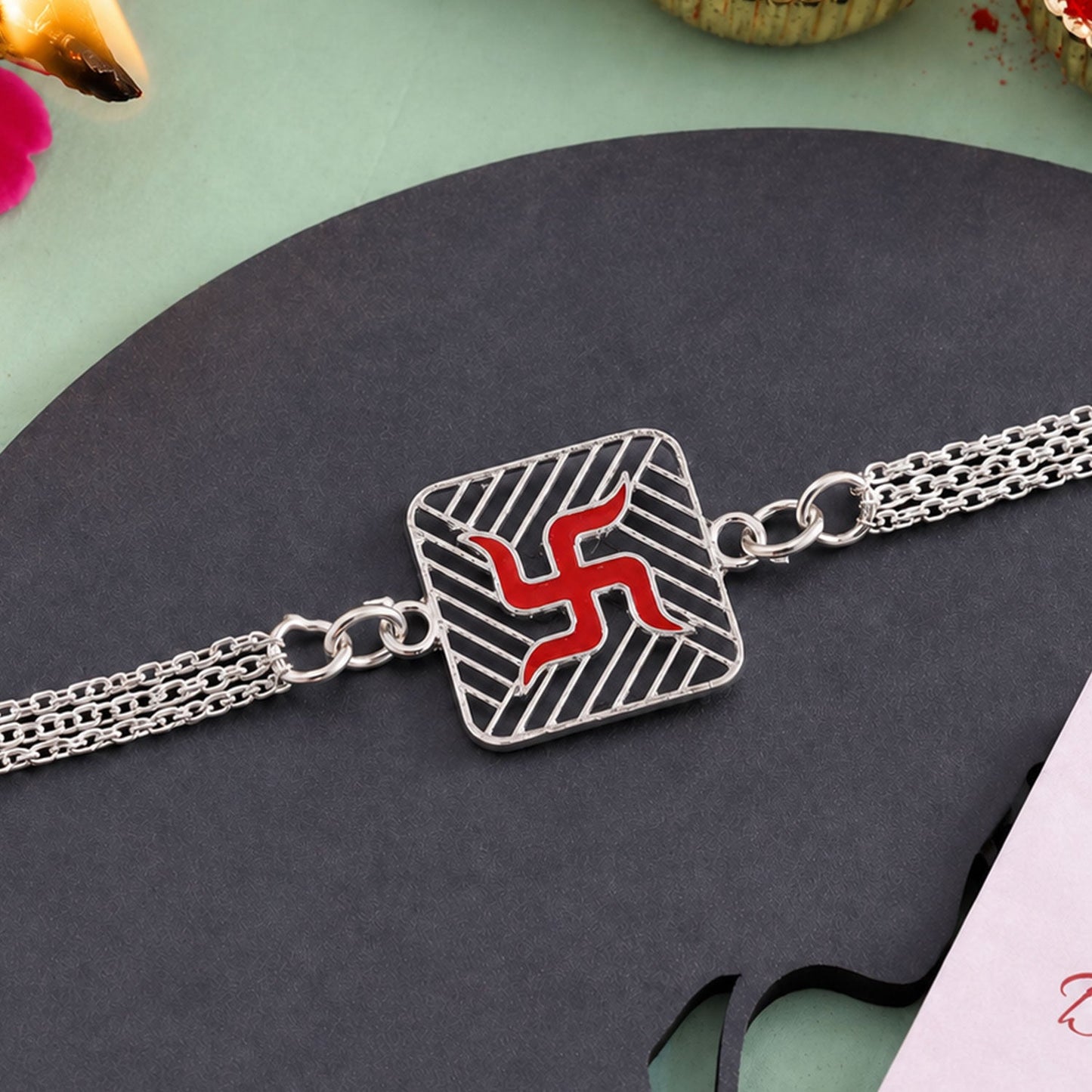 Swastik Symbol Square Chain Style Rakhi for Brother