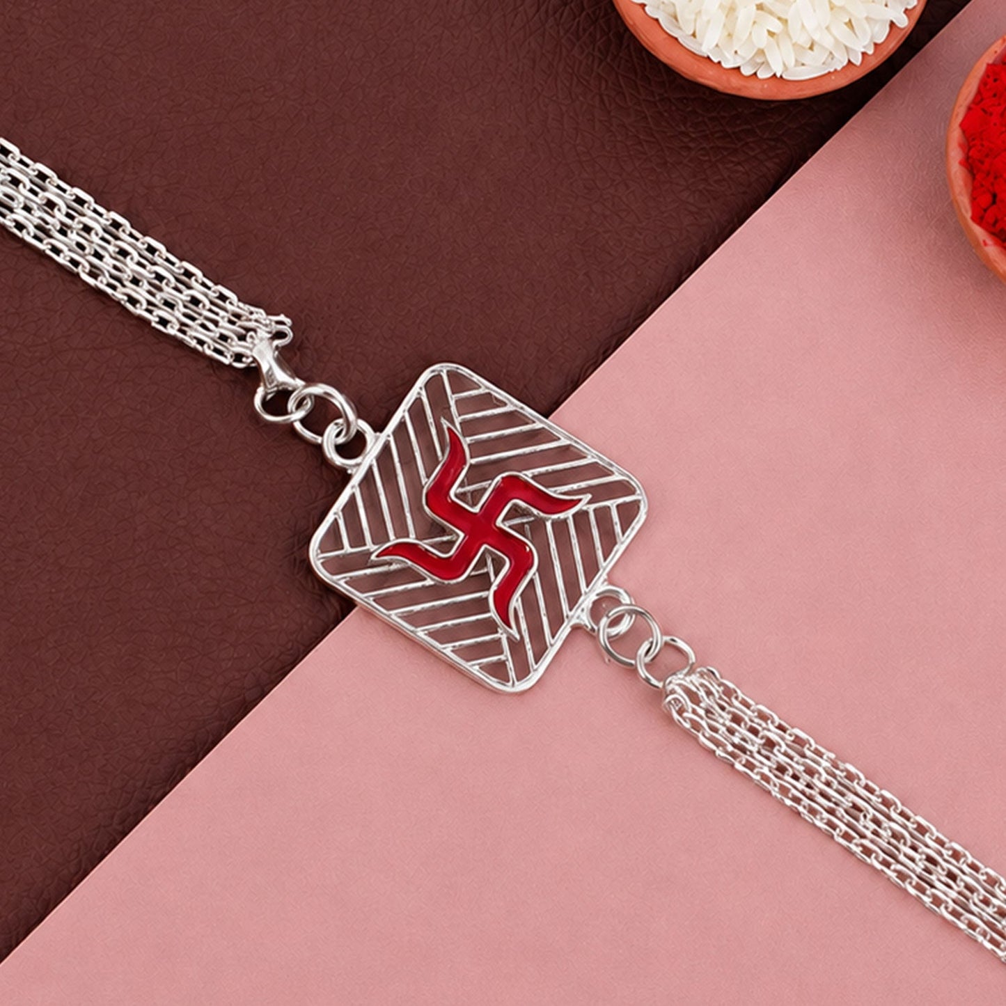 Swastik Symbol Square Chain Style Rakhi for Brother