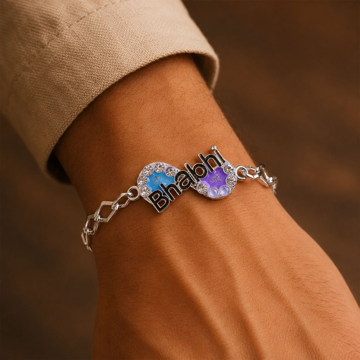 Bhai Text Stone Studded Chain Style Rakhi for Brother