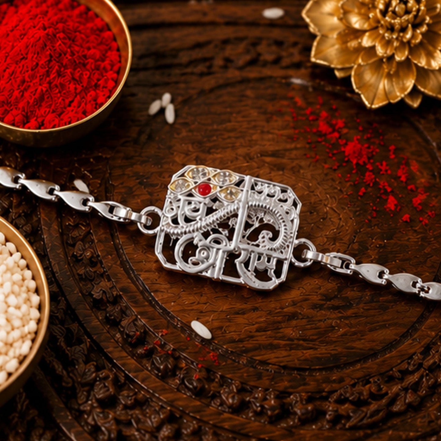 Jay Shree Ram Stone Studded Designer Chain Rakhi for Brother