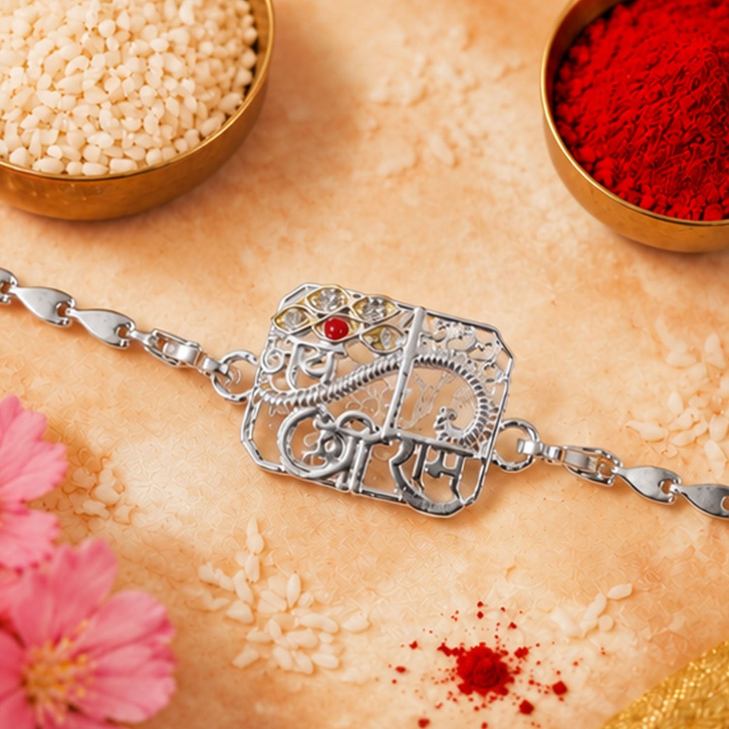 Jay Shree Ram Stone Studded Designer Chain Rakhi for Brother