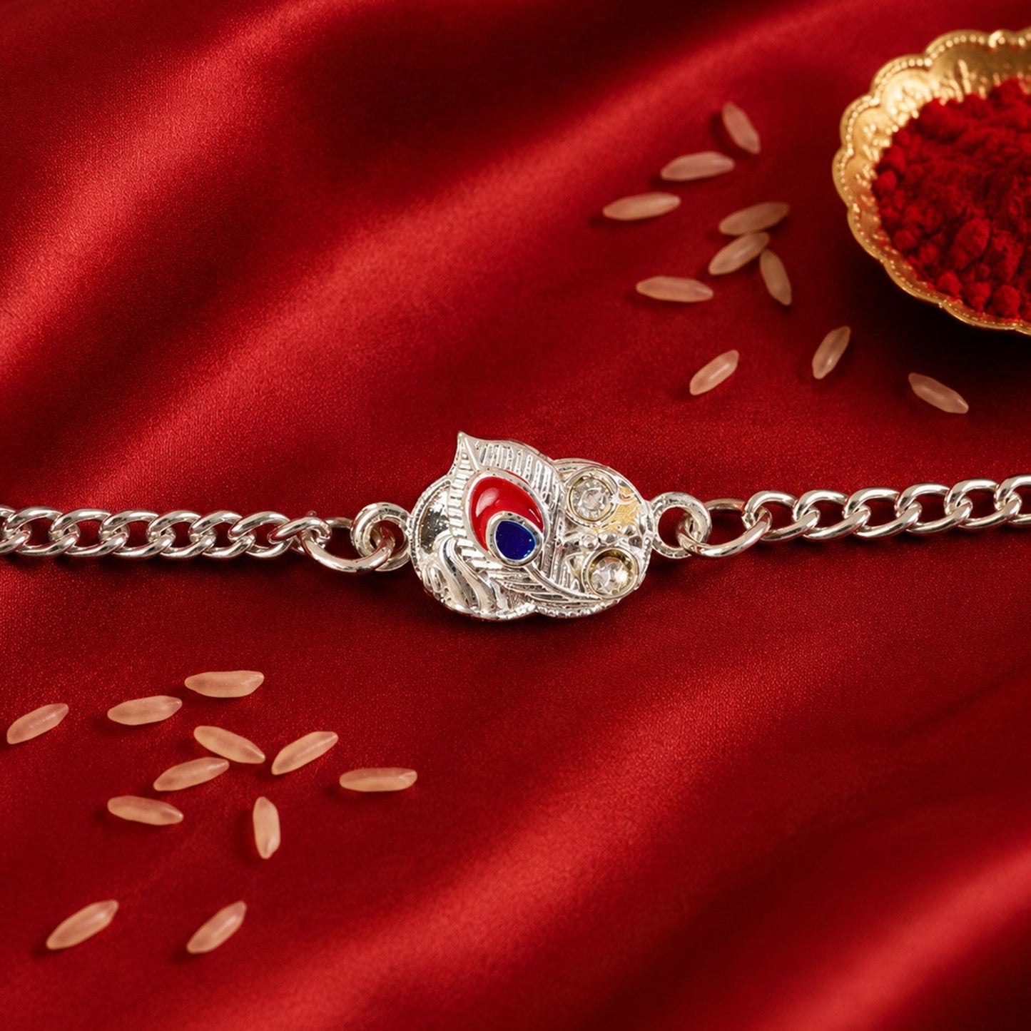 Peacock Feather Meenakari Designer Chain Rakhi for Brother