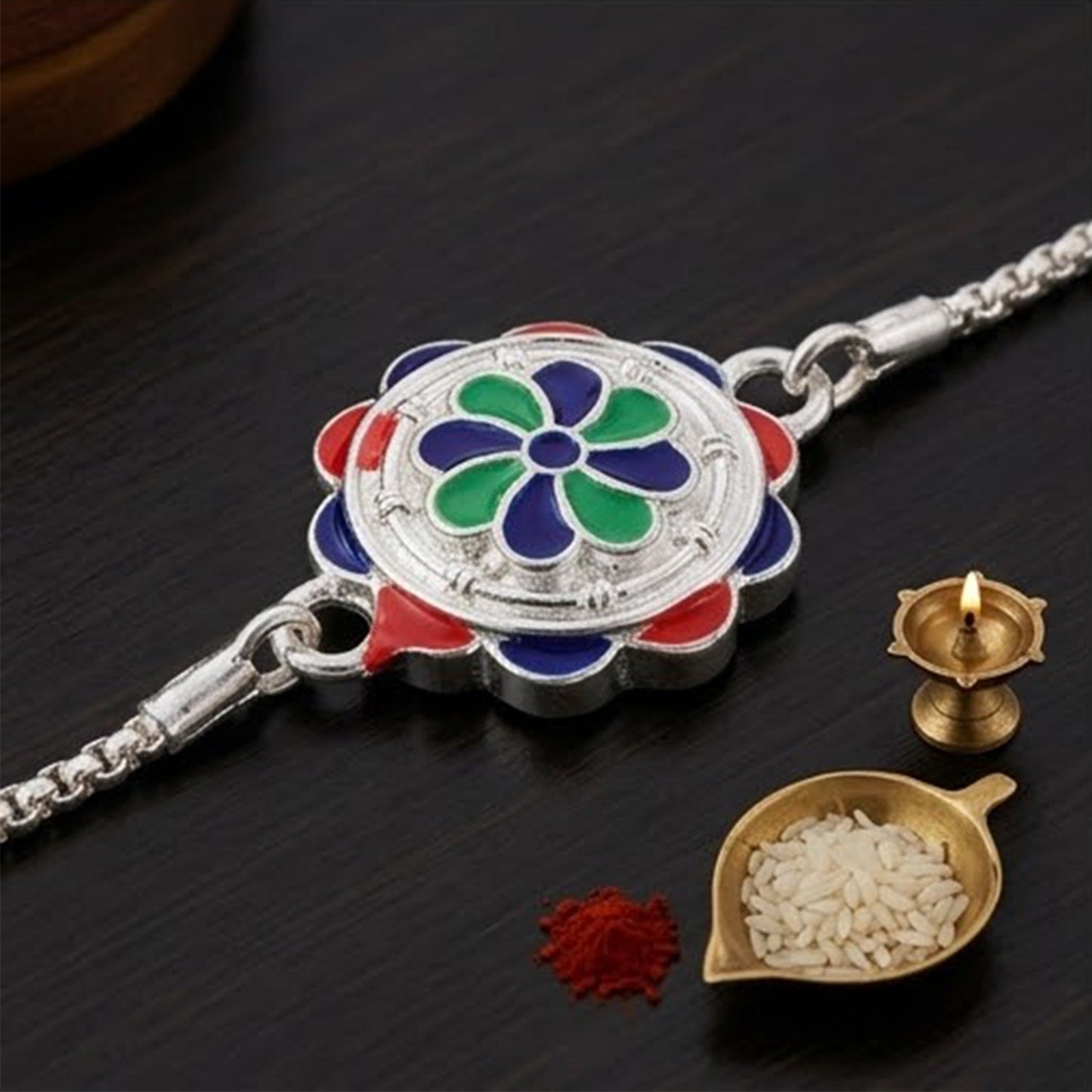 Floral Meenakari Enamel Designer Chain Rakhi for Brother