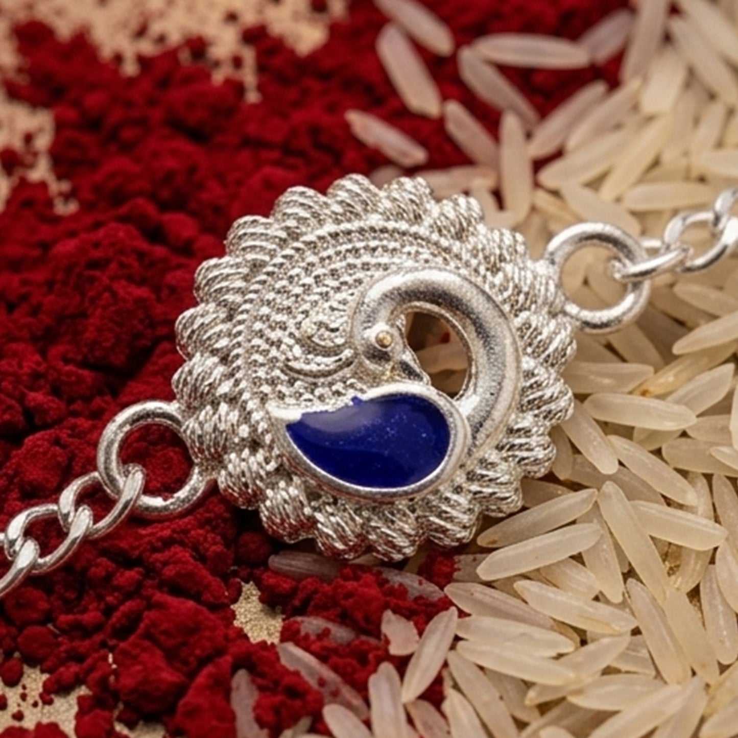 Peacock Round Stone Studded Designer Chain Rakhi for Brother