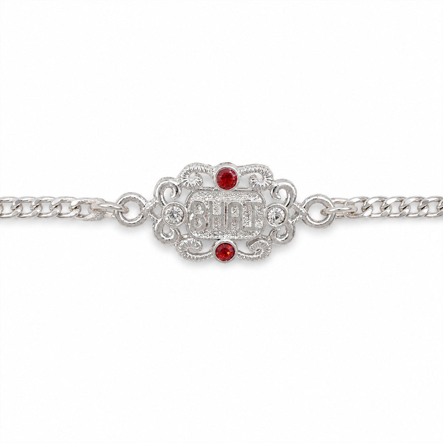 Bhai Text Ornate Stone-Studded Designer Chain Rakhi for Brother