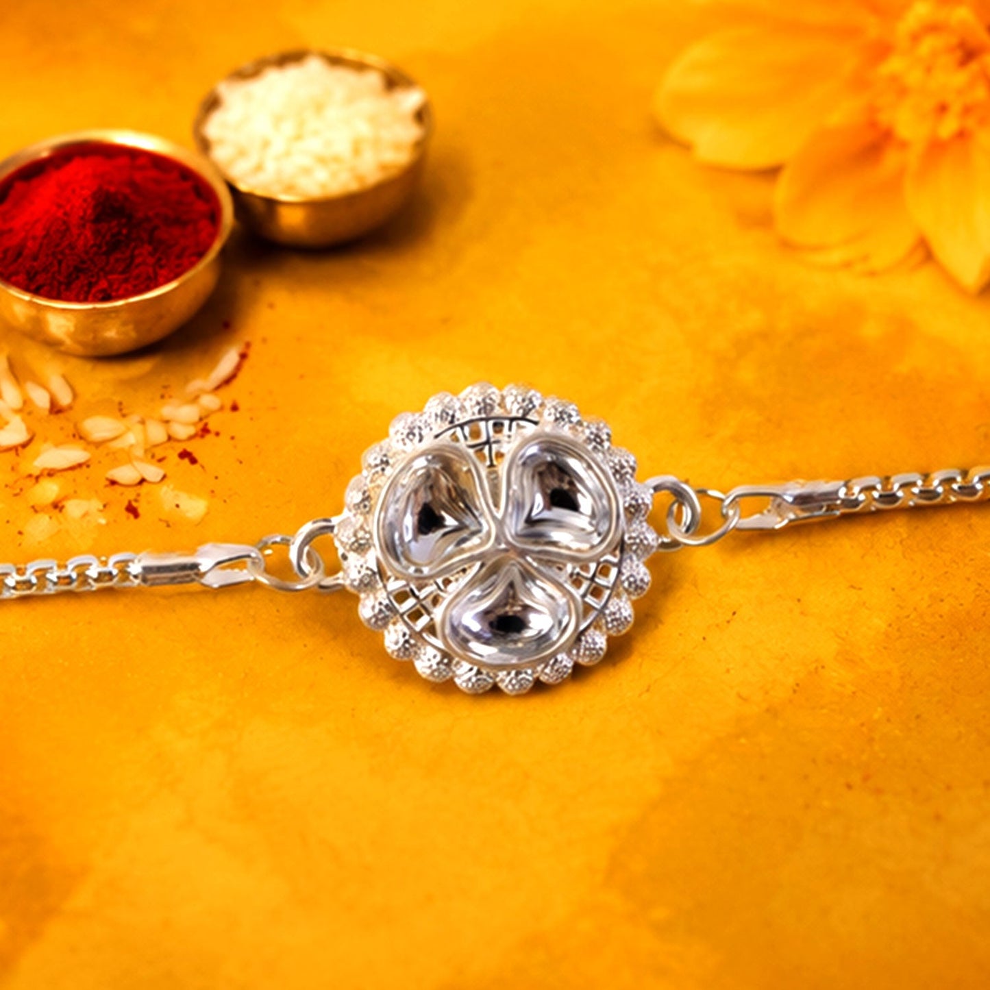 Round Kundan Clover Stone Studded Designer Chain Rakhi for Brother