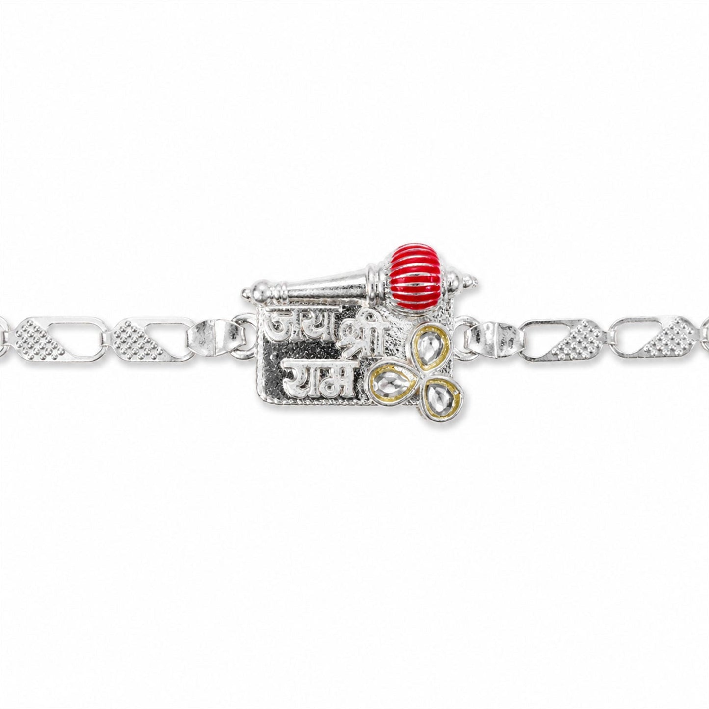 Jai Shree Ram Religious Kundan Stone Chain Rakhi for Brother