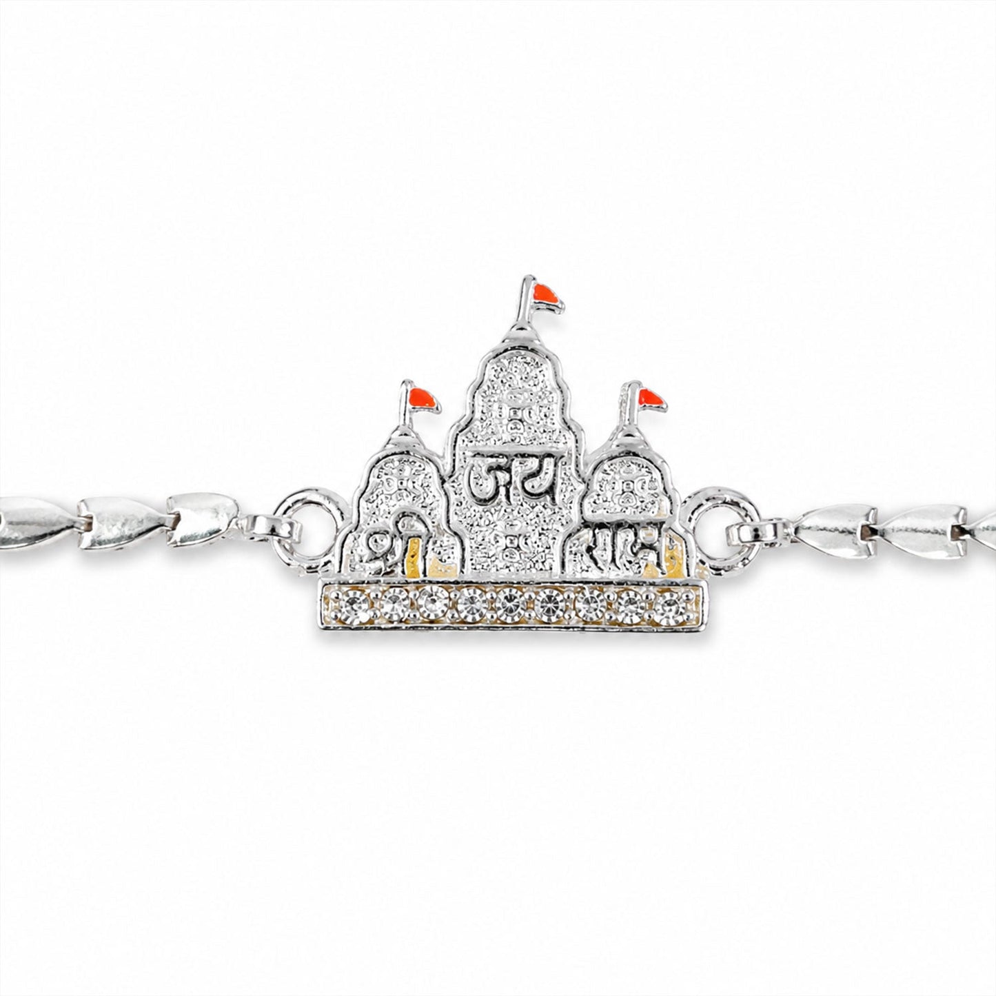Shree Ram Mandir Temple Design Stone-Studded Chain Rakhi for Brother