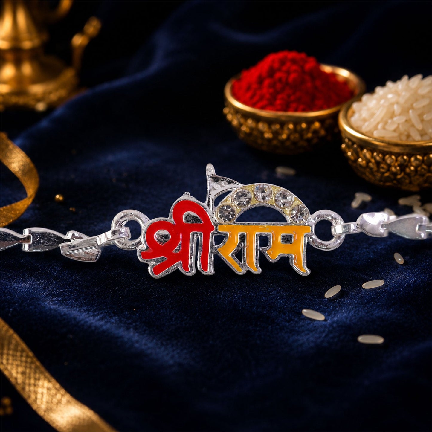 Shri Ram Text Meenakari Designer Chain Rakhi for Brother