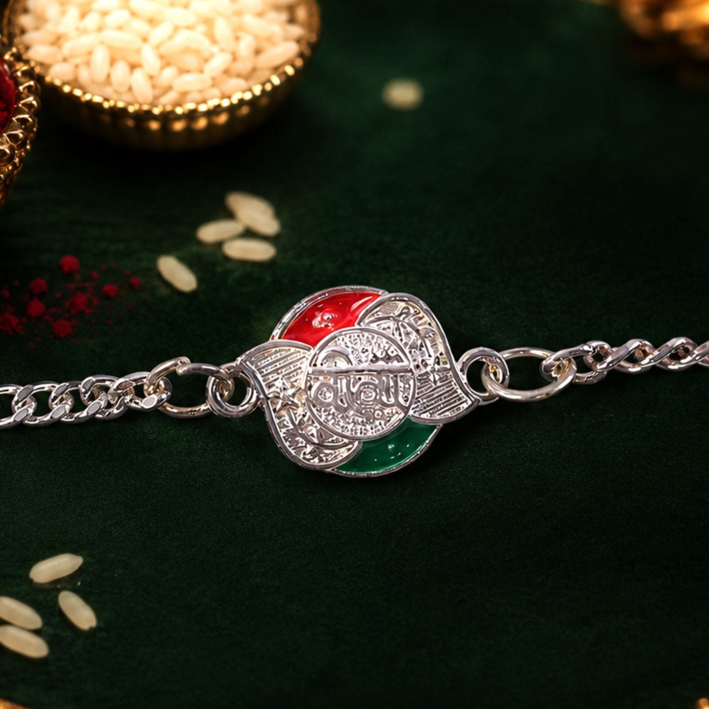 Veera Meenakari Enamel Stone Studded Designer Chain Rakhi for Brother