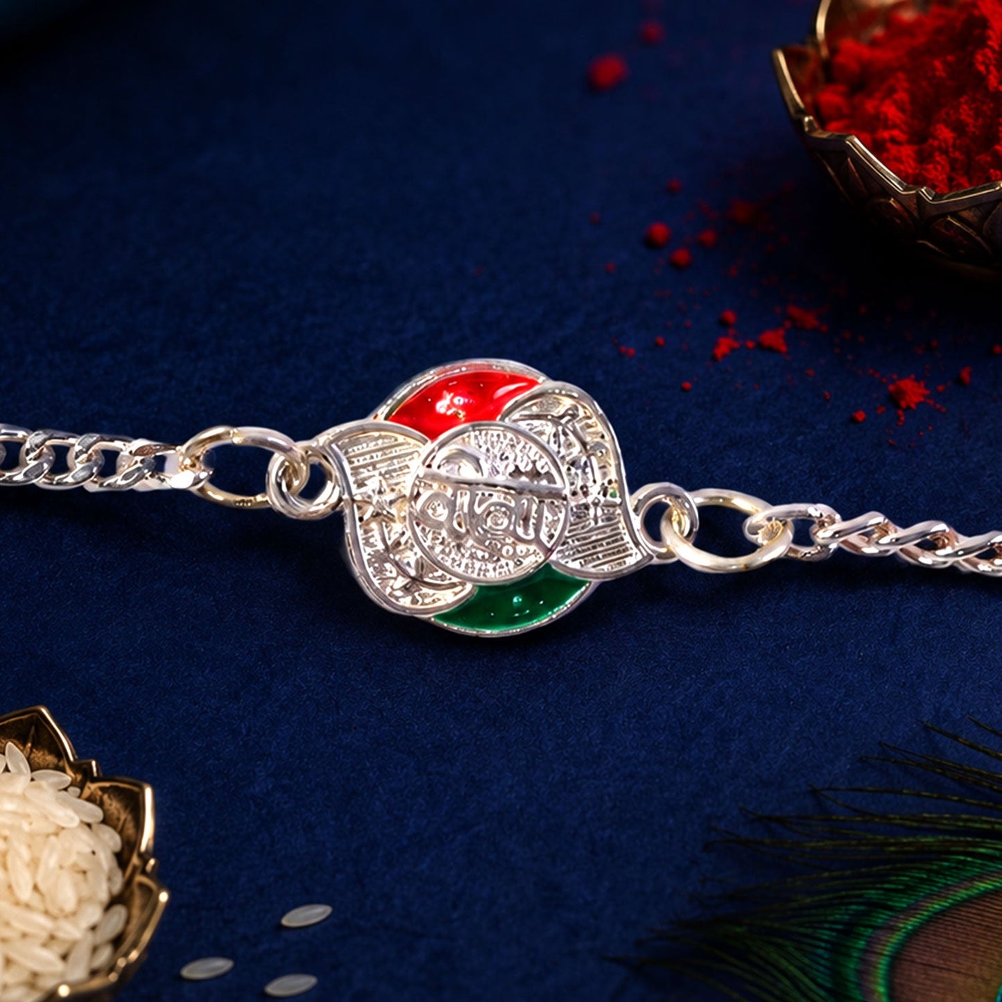Veera Meenakari Enamel Stone Studded Designer Chain Rakhi for Brother