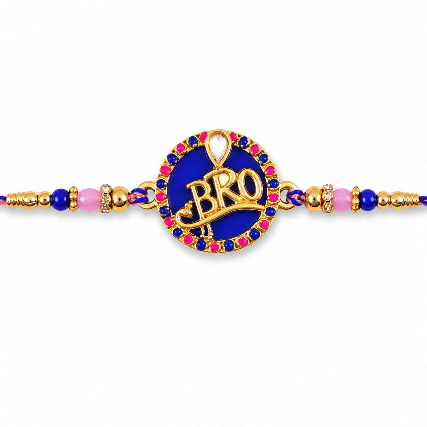 Bro Text Round Stone Studded Premium Designer Rakhi for Brother