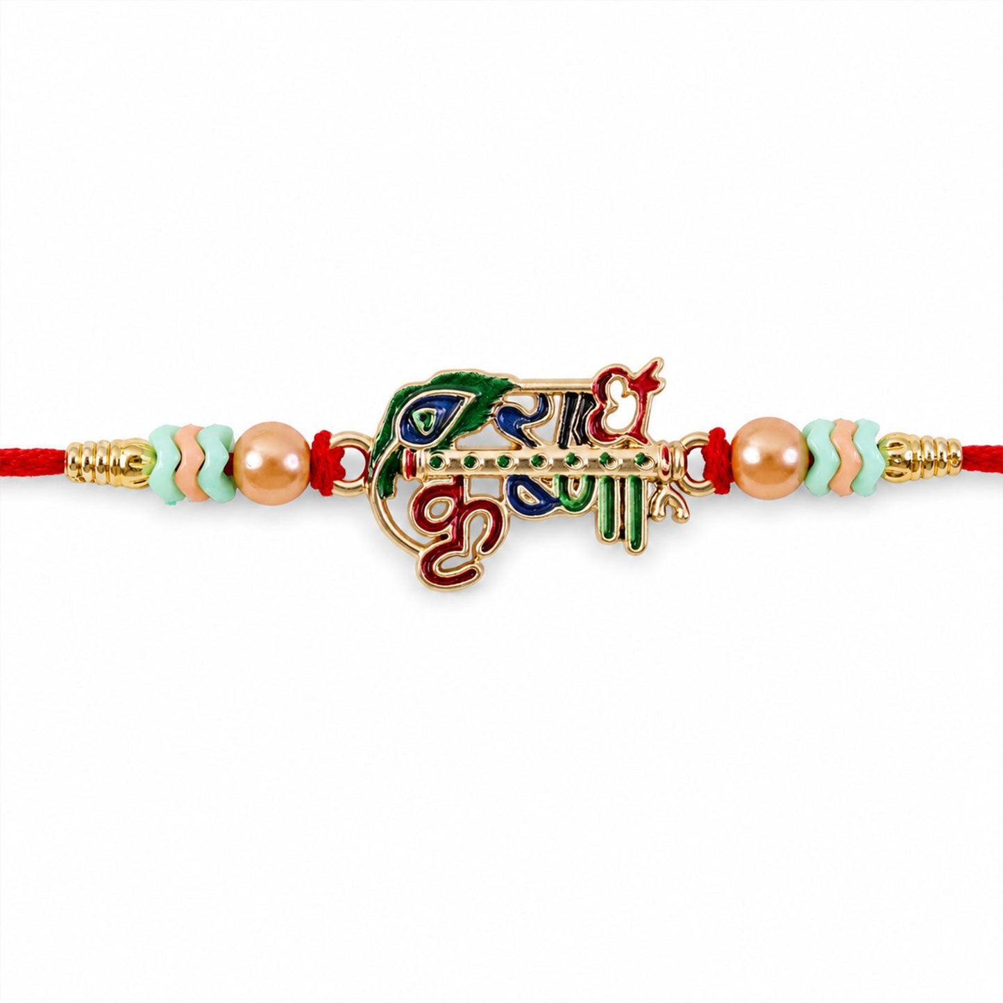 Radha Krishna Text Decorative Premium Beaded Designer Rakhi for Brother