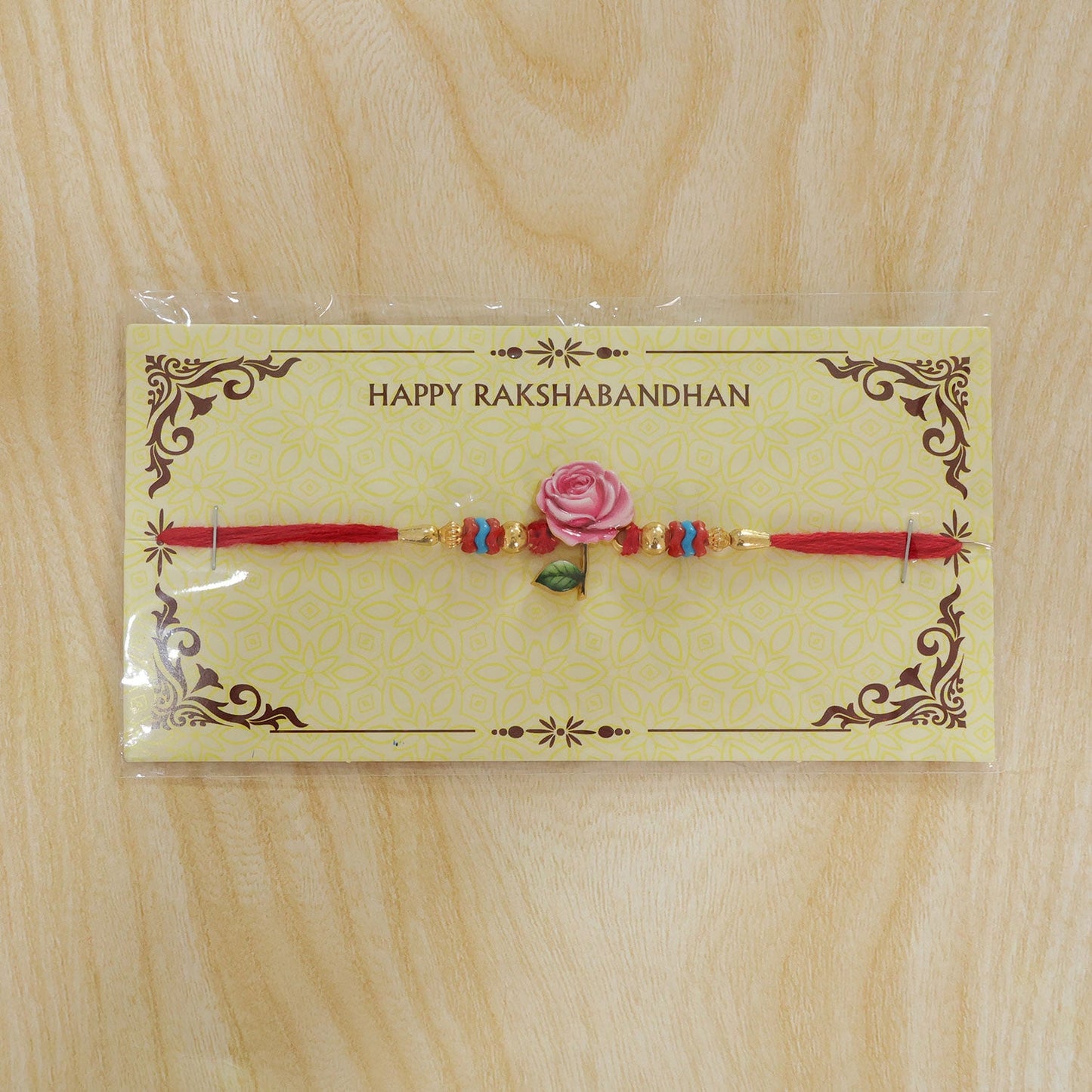 Rose Flower Charm Traditional Beaded Designer Rakhi for Brother