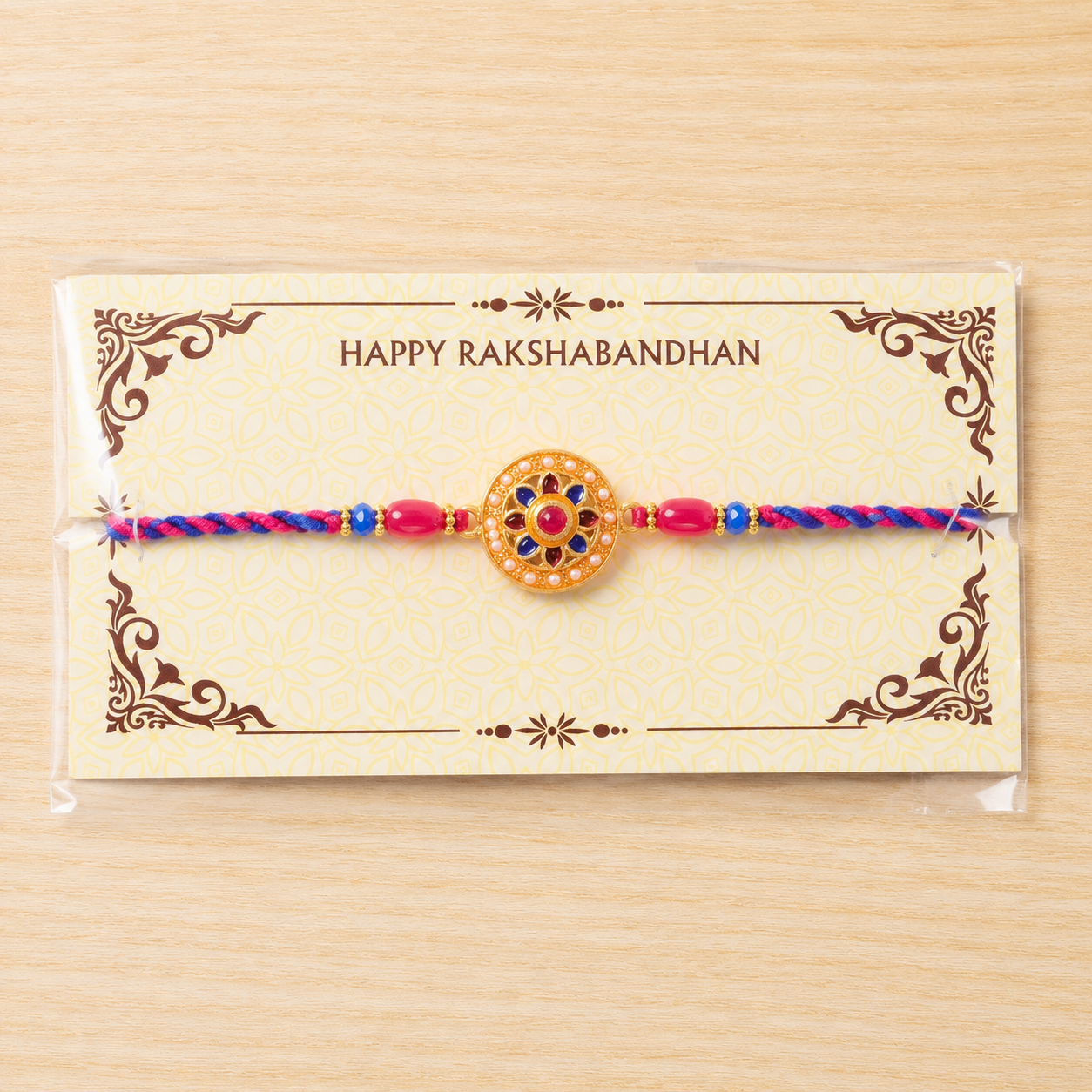 Round Floral Stone Studded Premium Designer Rakhi for Brother