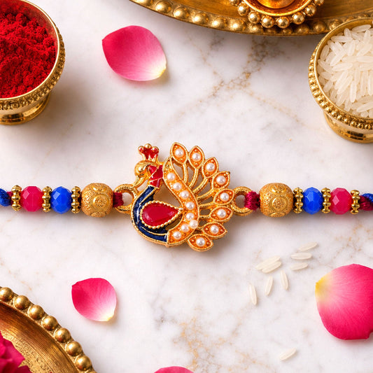 Peacock Paisley Stone Studded Premium Designer Rakhi for Brother