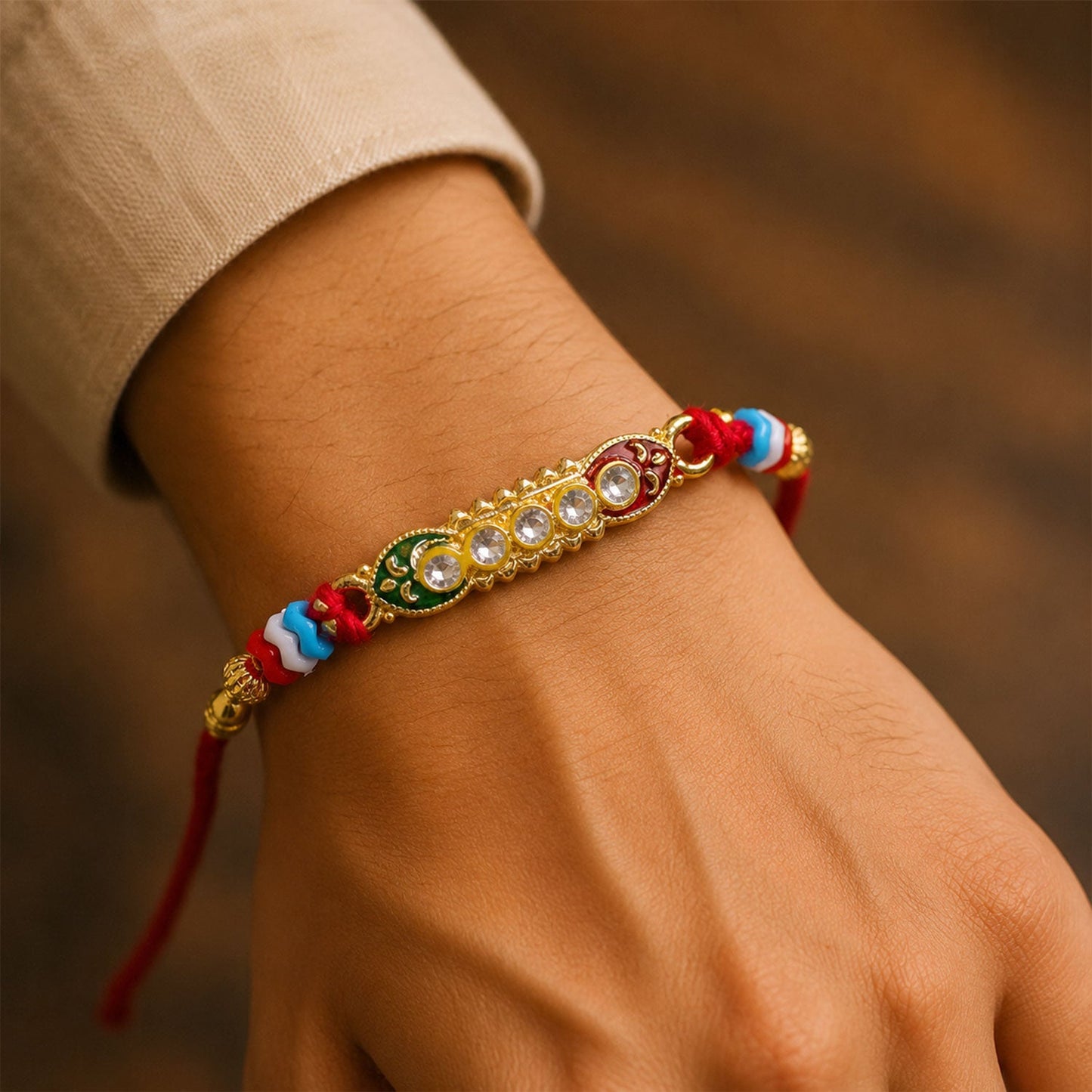 Premium Style Stone Studded Premium Designer Beaded Rakhi for Brother